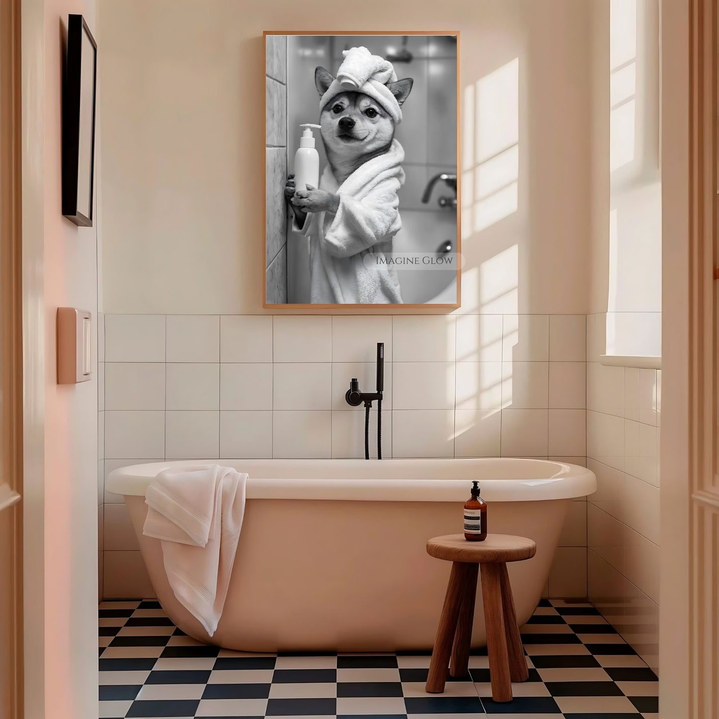Humorous Shiba Inu bathroom wall art for dog lovers