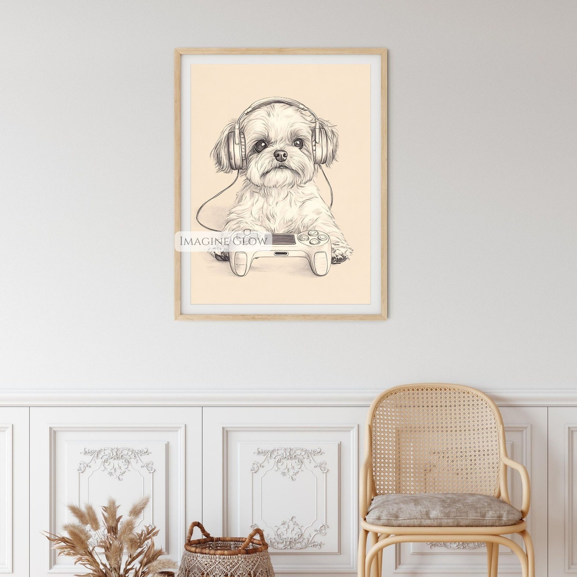 Cute dog playing video games poster
Gaming-themed dog artwork for kids and adults