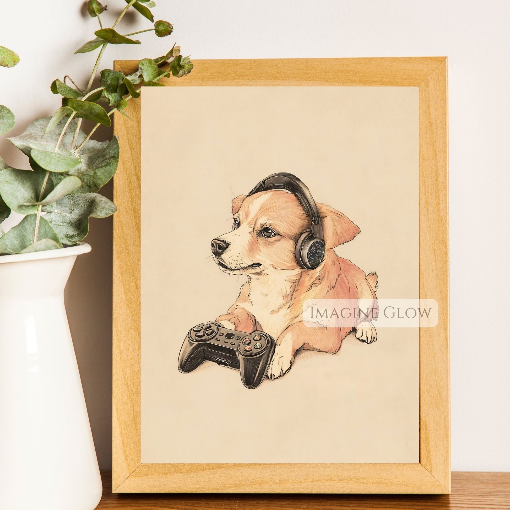 Gaming room decor featuring a dog
Dog in gaming chair wall art poster