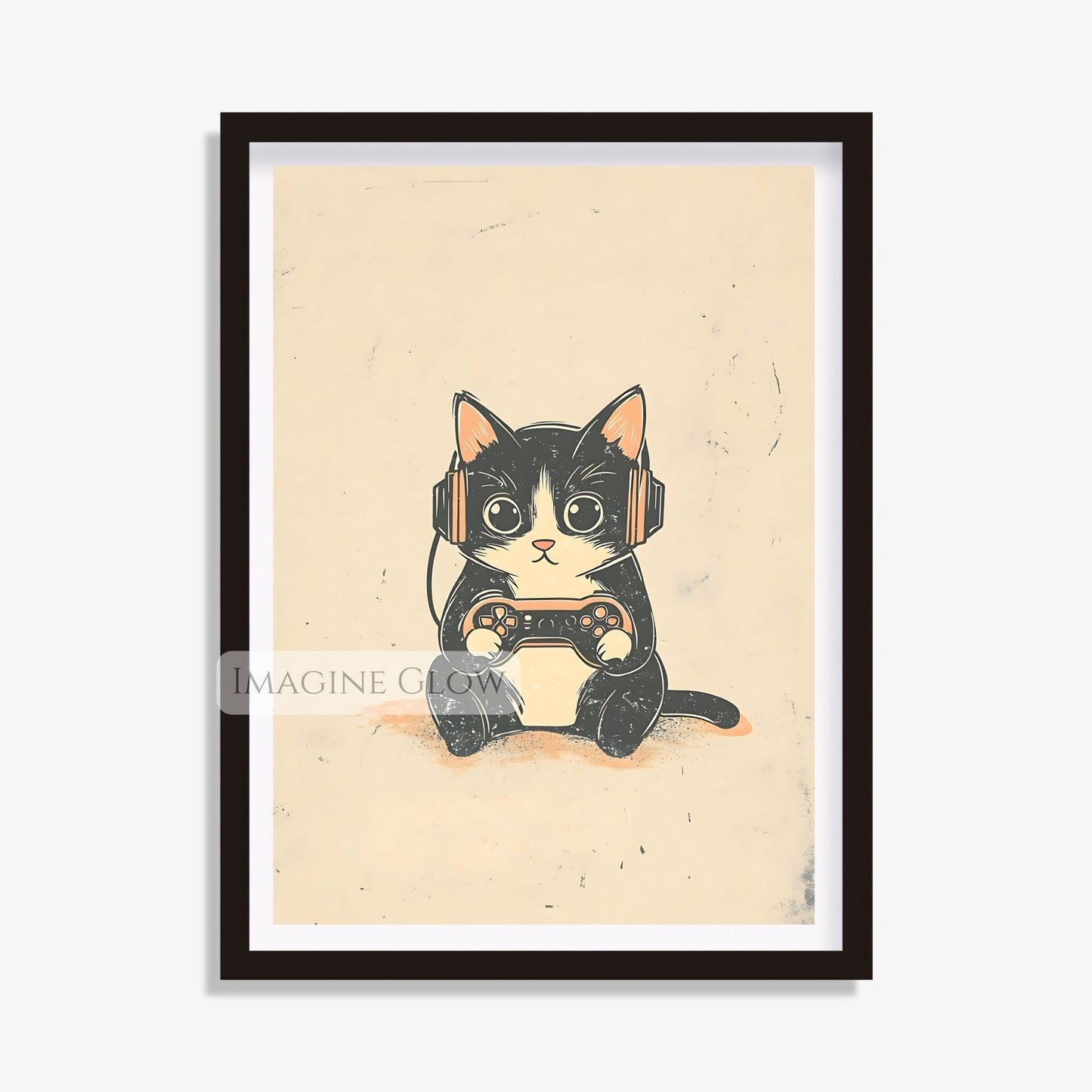 Cute gaming cat art for bedroom or gaming room