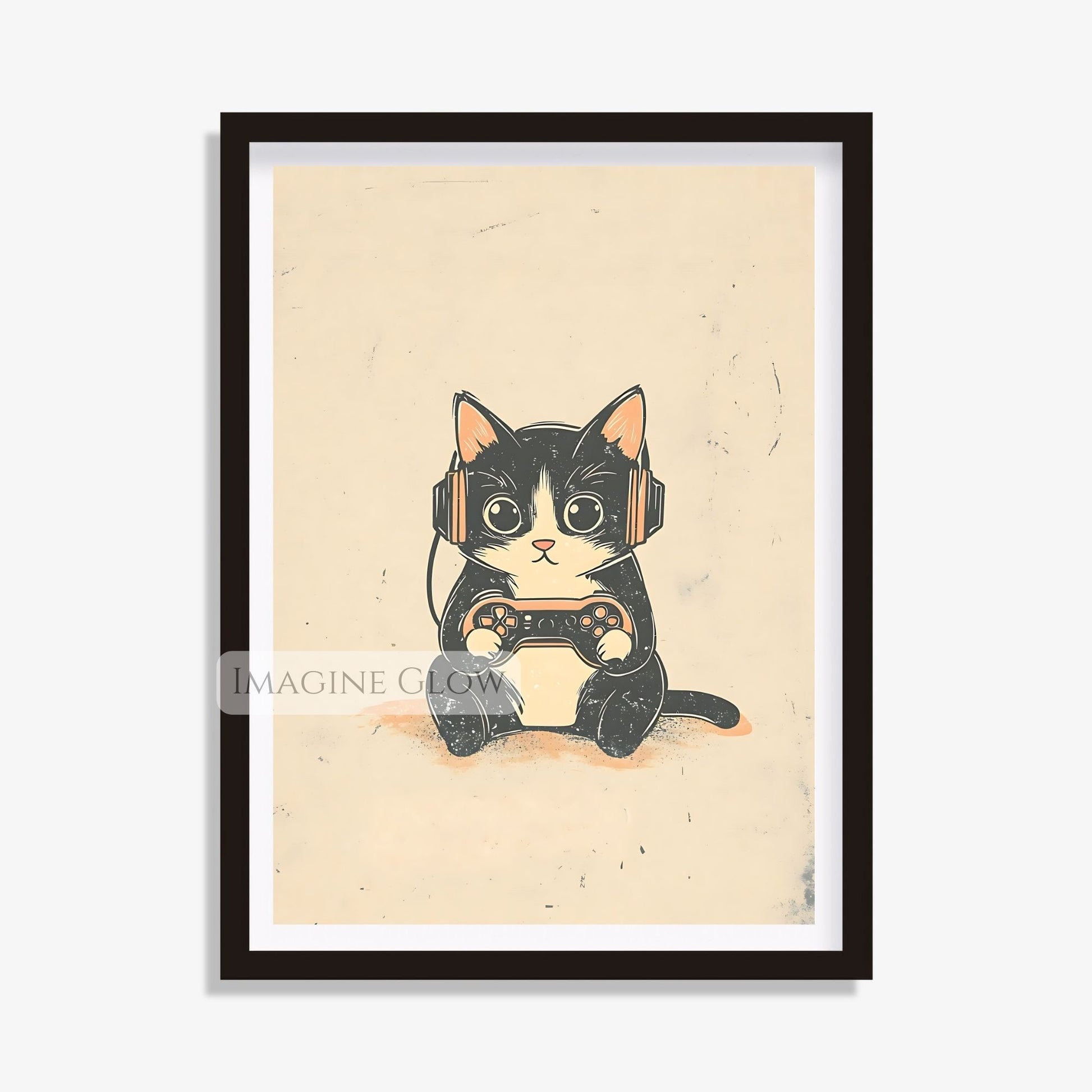 Cute gaming cat art for bedroom or gaming room