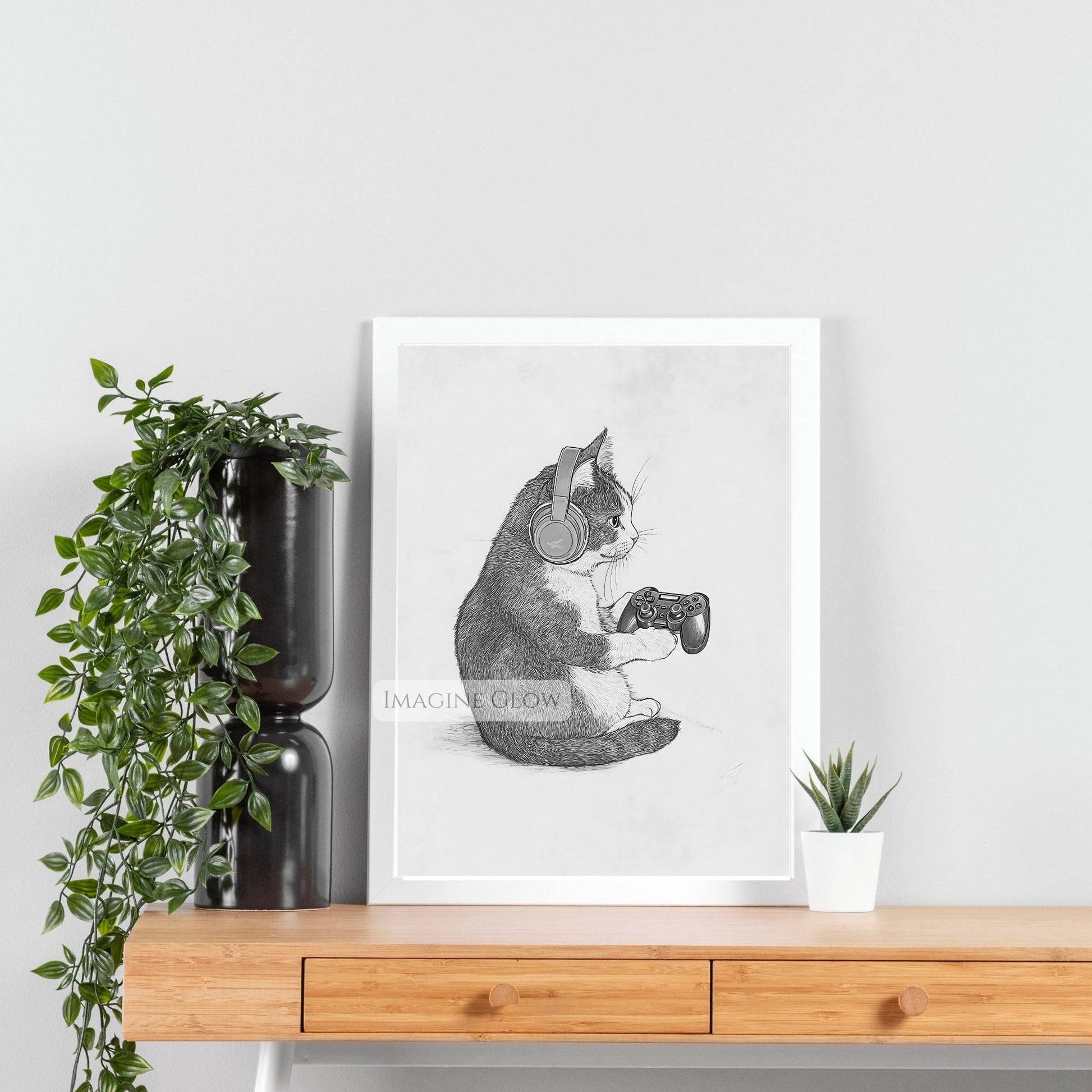 Fun gaming decor with a cat playing video games