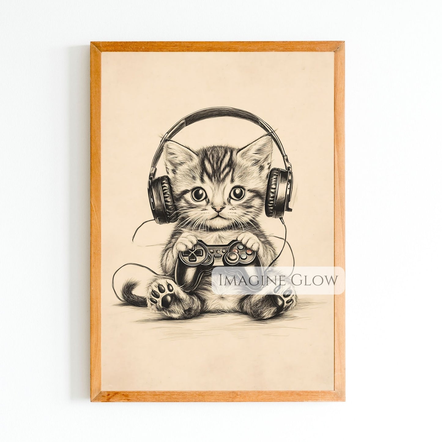 Funny cat video game decor for bedroom
Gamer cat artwork with headset and controller