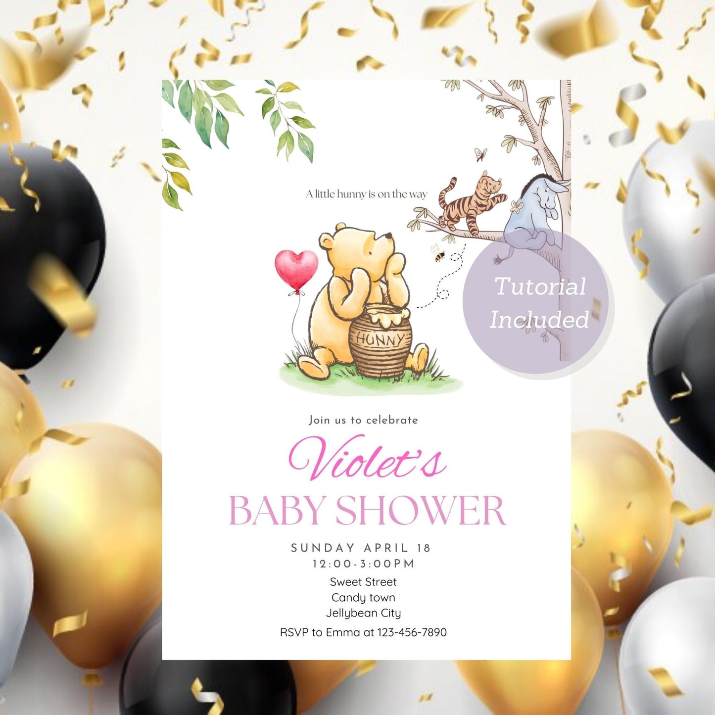 Simple and adorable Winnie the Pooh baby shower invite.