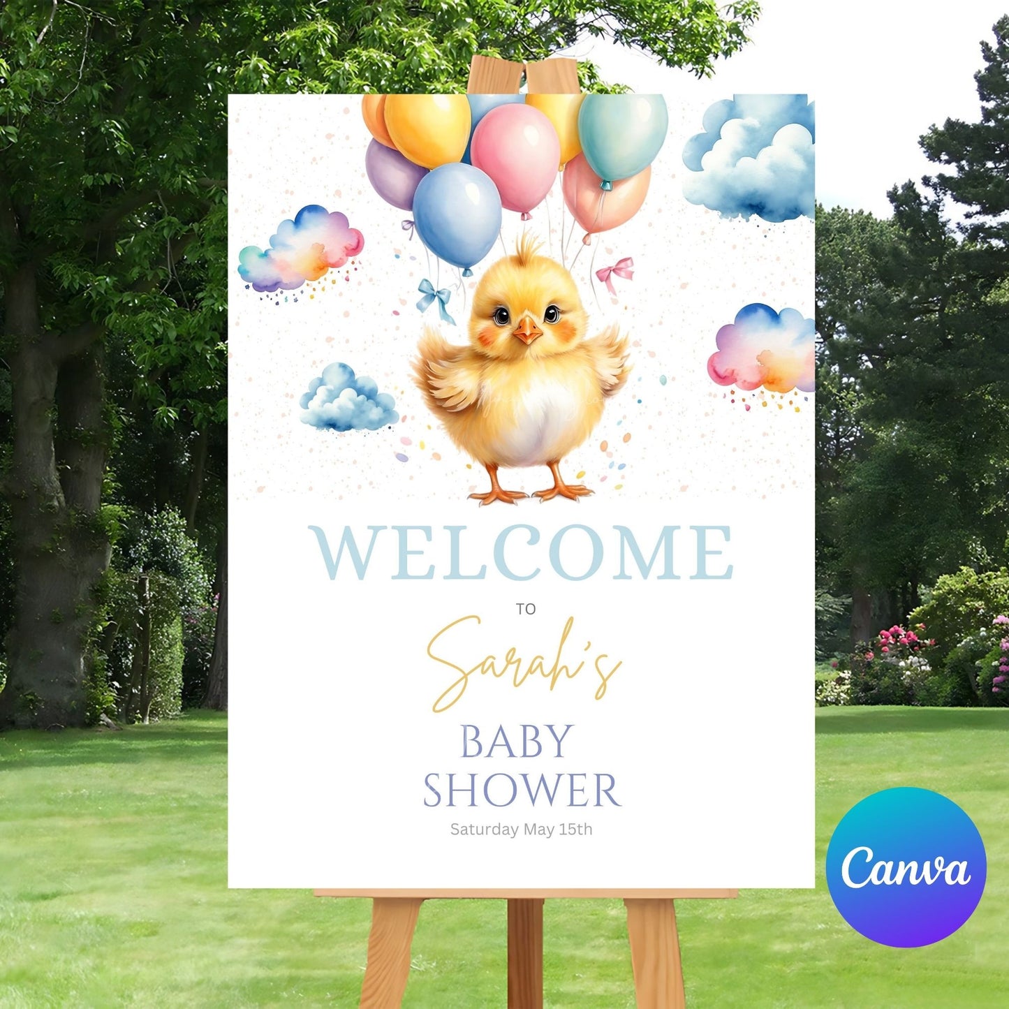 Baby Shower Welcome Sign Canva Template - Editable Chick Baby Shower Poster