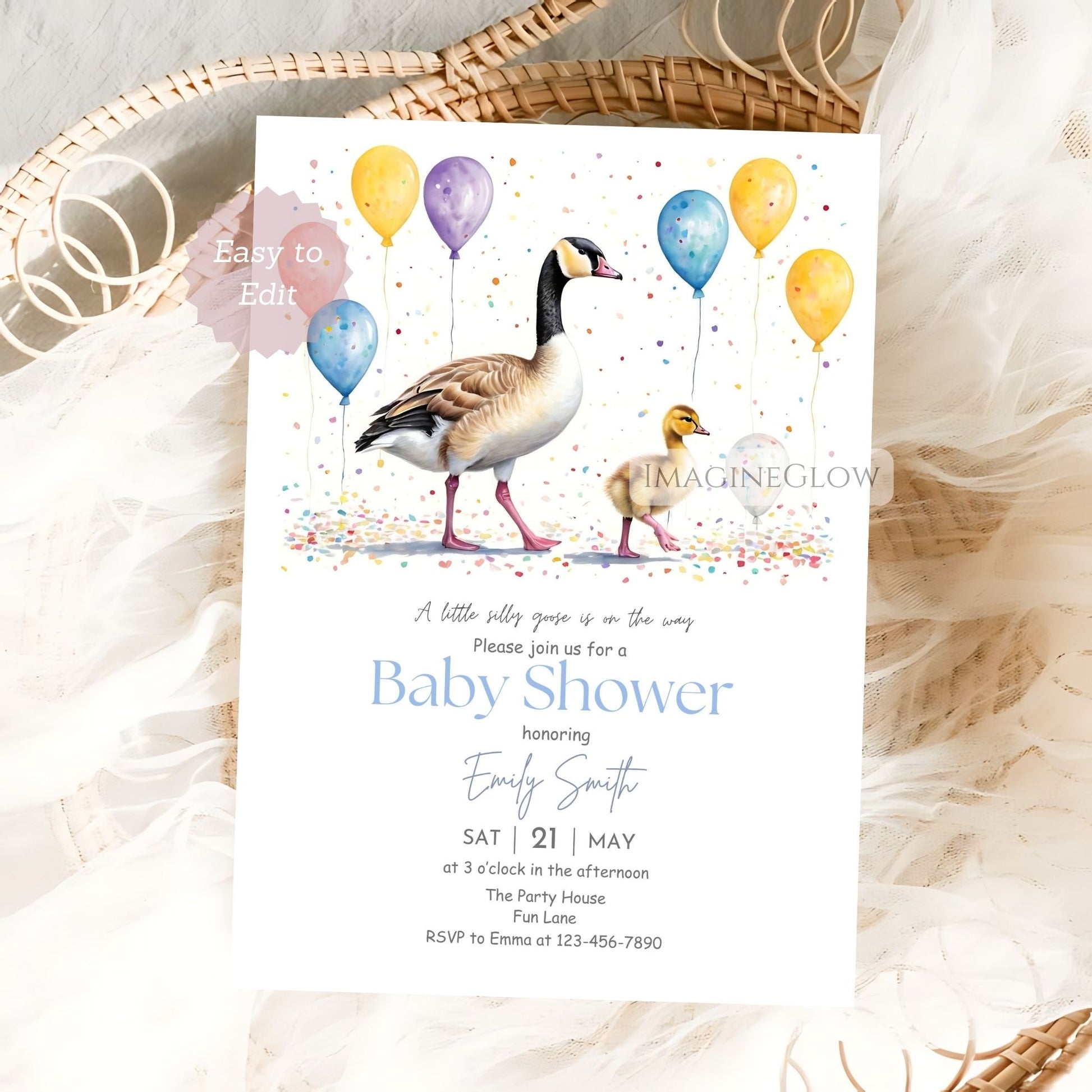 silly goose baby shower invitation
funny goose baby shower invite