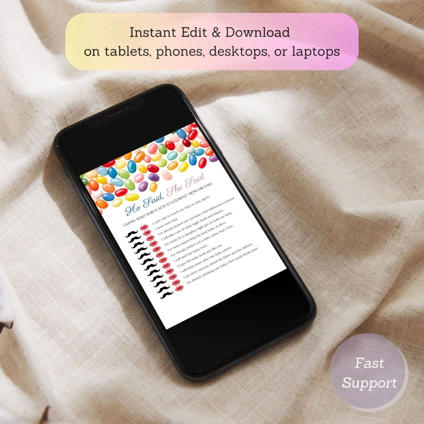 Printable jellybean baby shower games for guests.