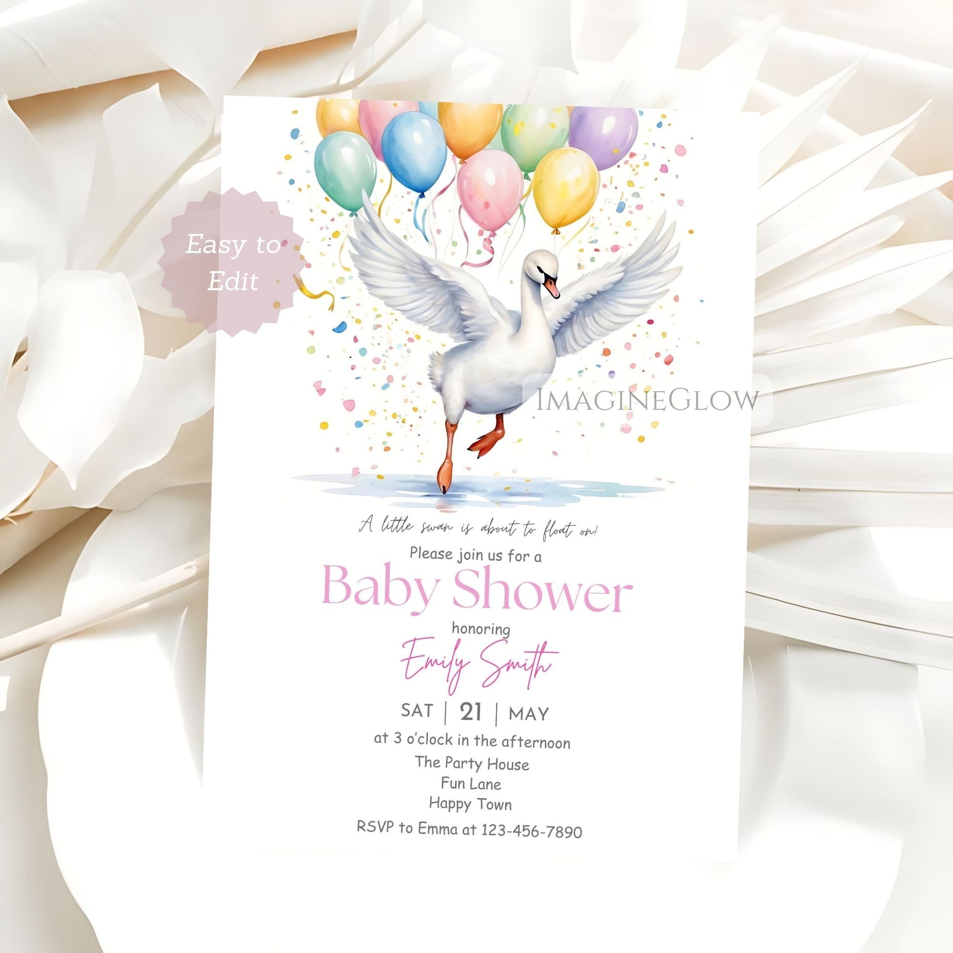 swan baby shower invitation