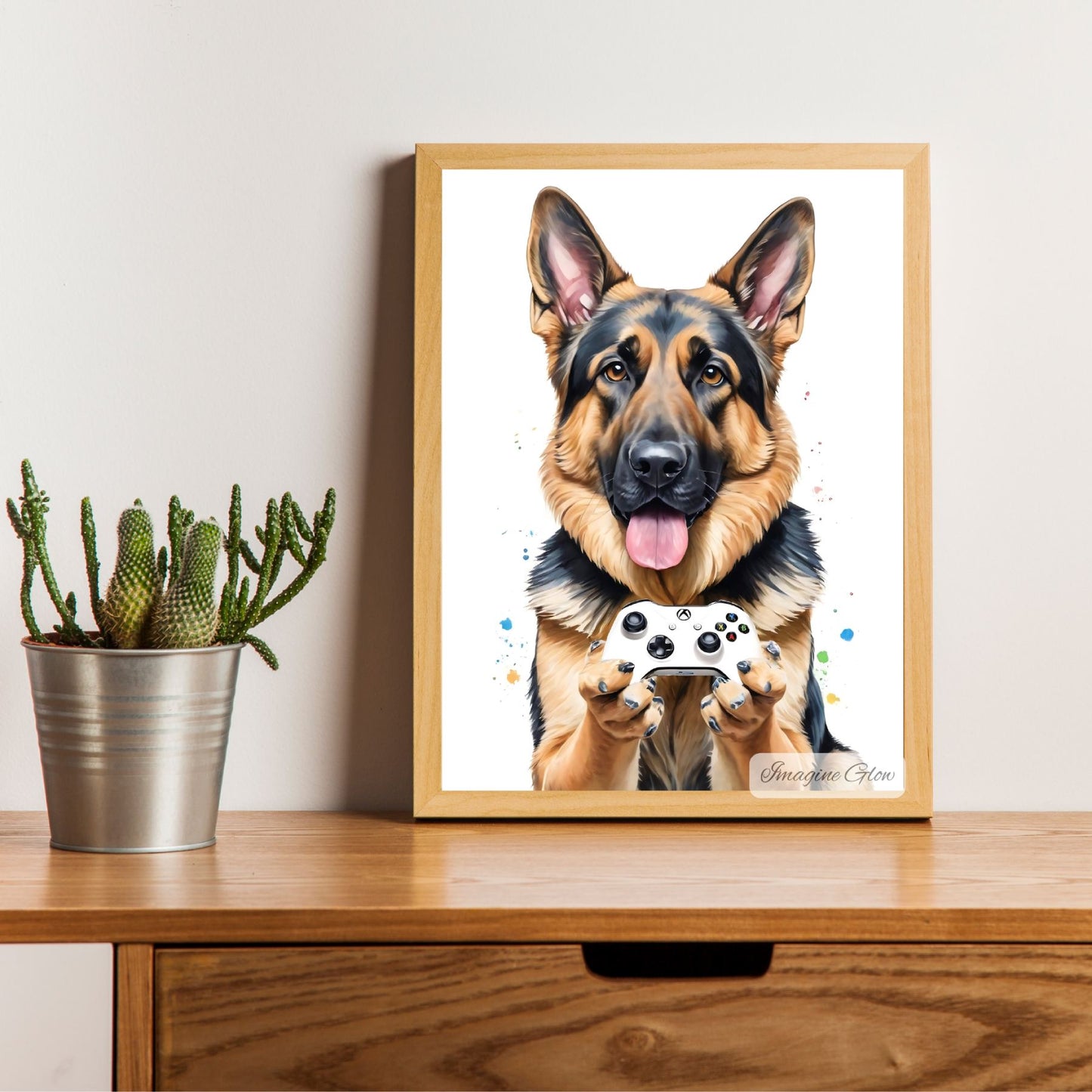German Shepherd gamer-themed decor digital wall art.
