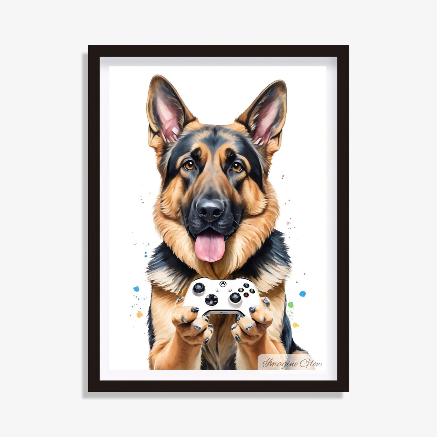 German Shepherd wall art perfect for gamer and pet lovers.