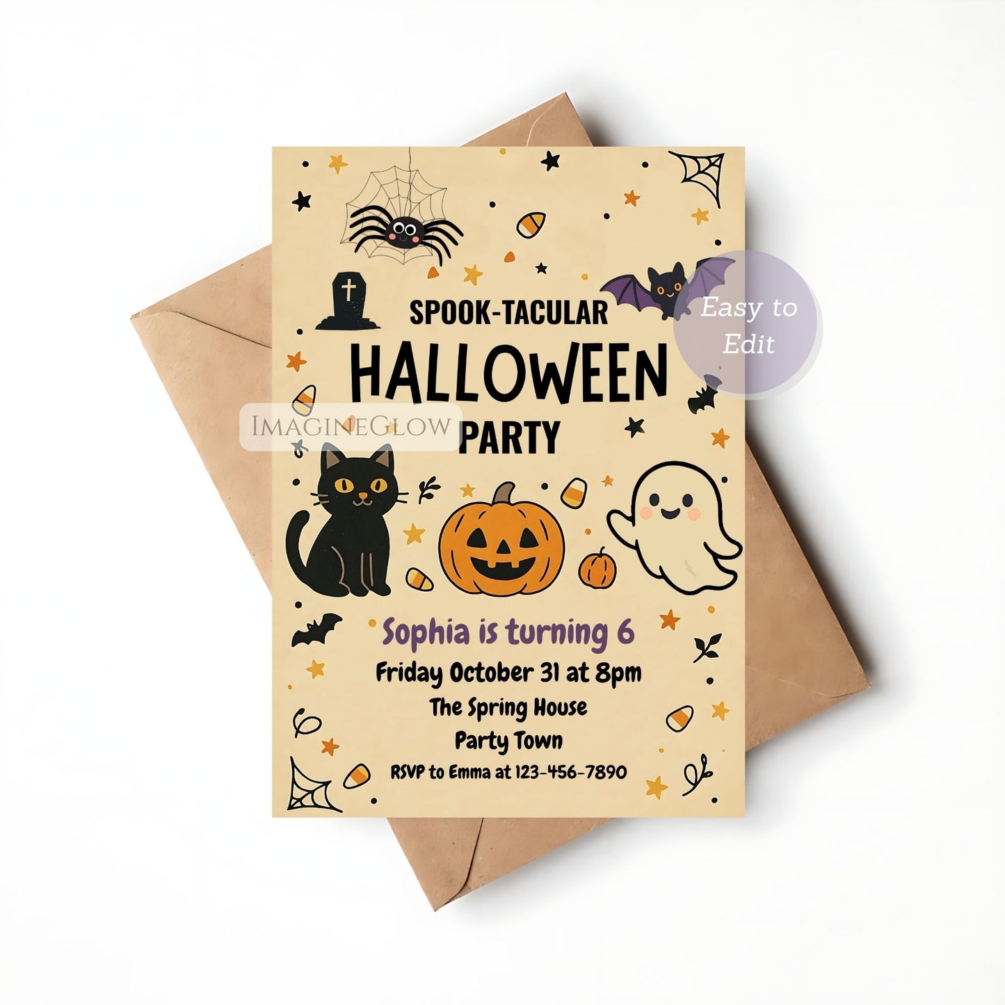 fun halloween ghost birthday invite
black cat and pumpkin party card