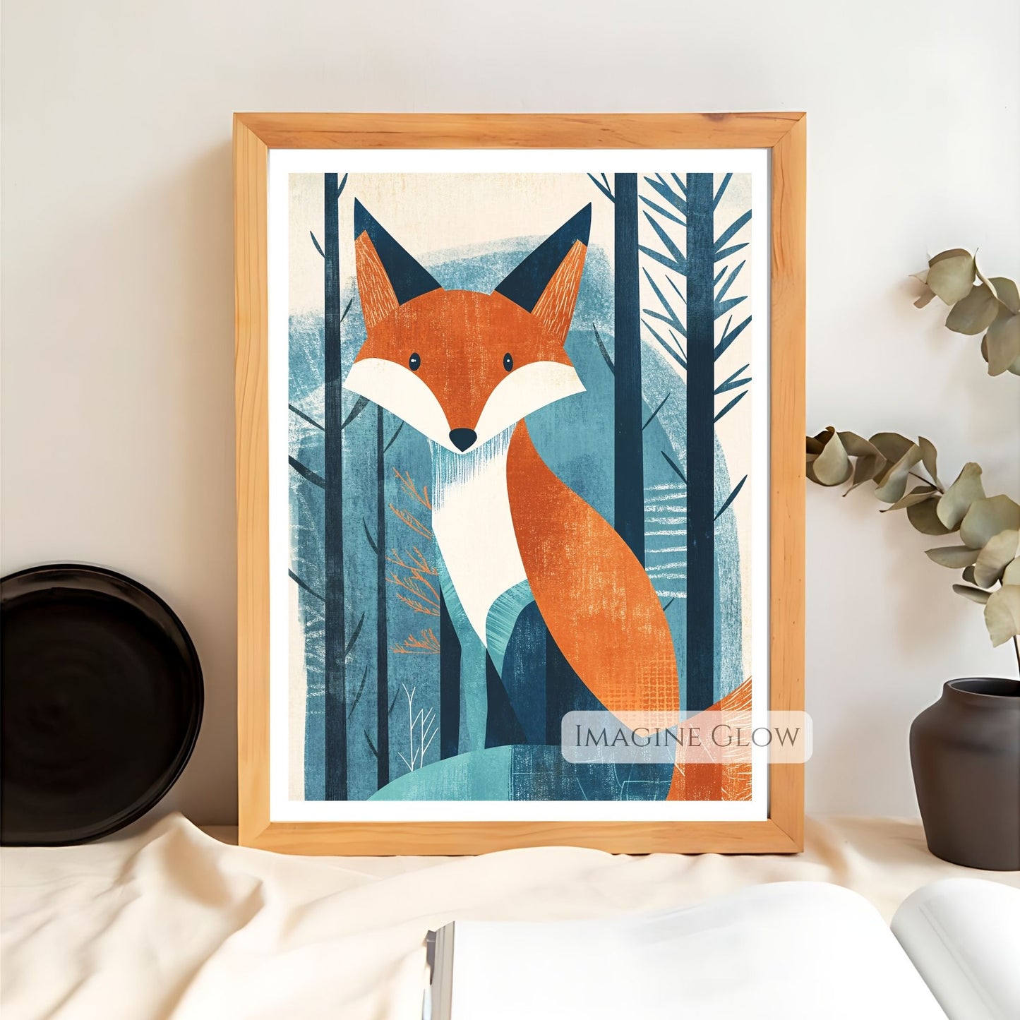 Retro-style giraffe, fox, and elephant prints with bold colors.