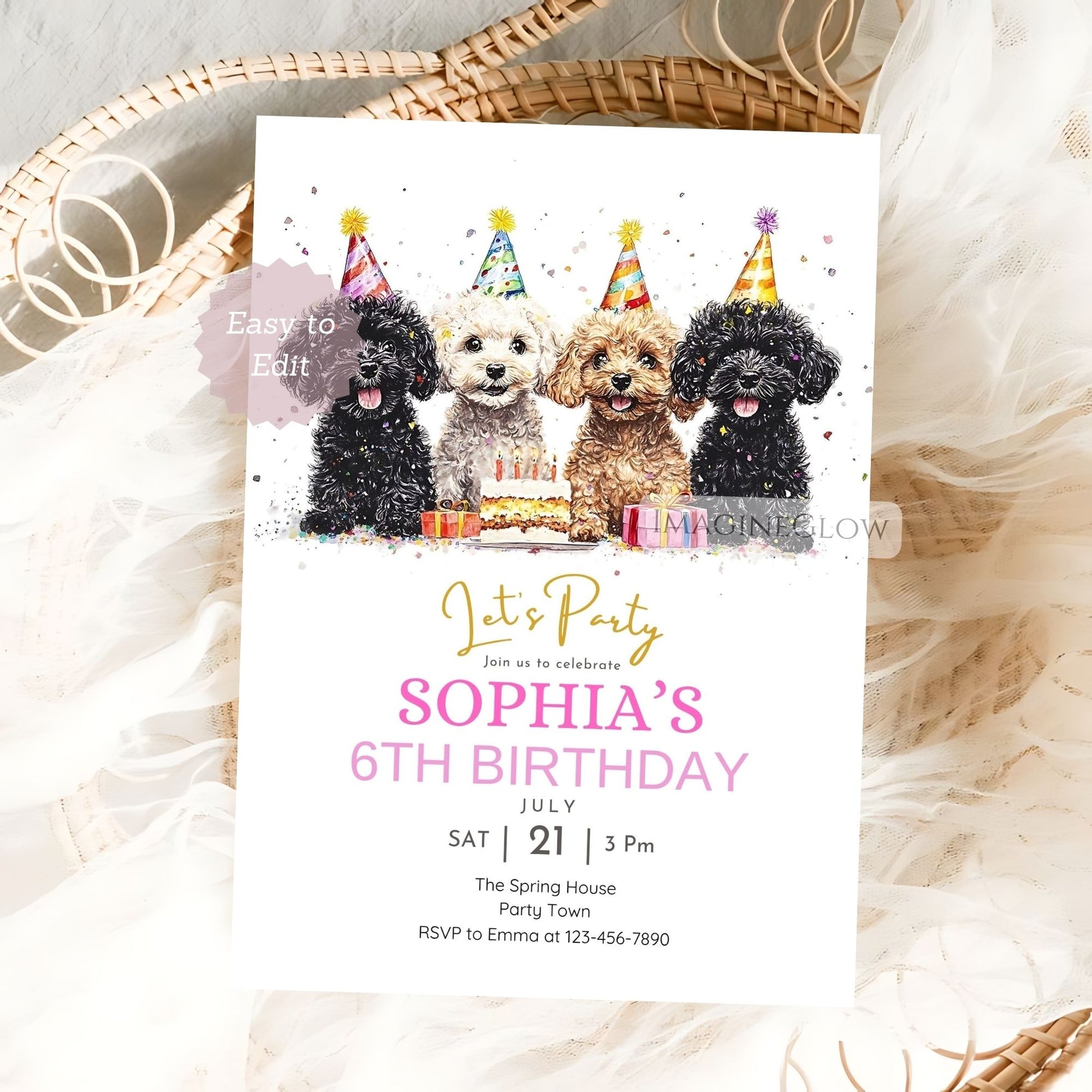 puppy party invitation template
cute poodle birthday party invite