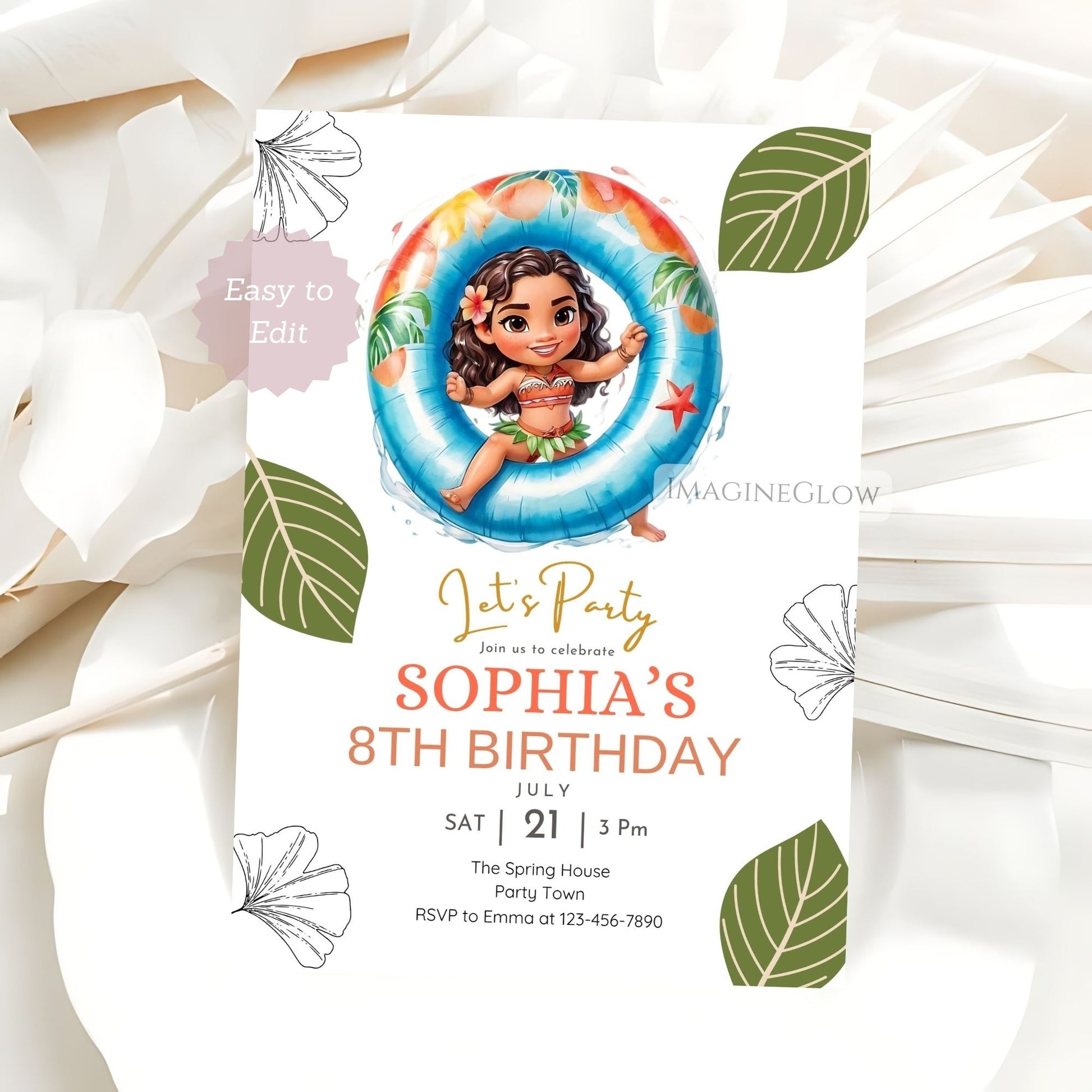 moana tropical theme party invitation
beach pool party birthday printable
