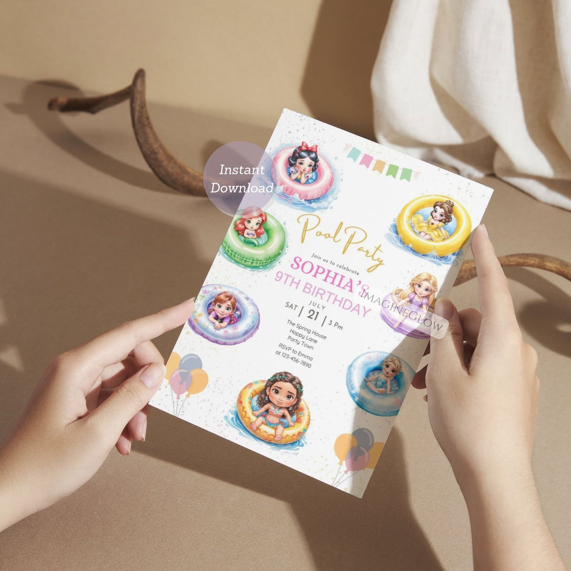 colorful swim party invitation for girls