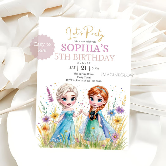 Frozen Elsa Anna Birthday Invitation – Wildflower Party Invite