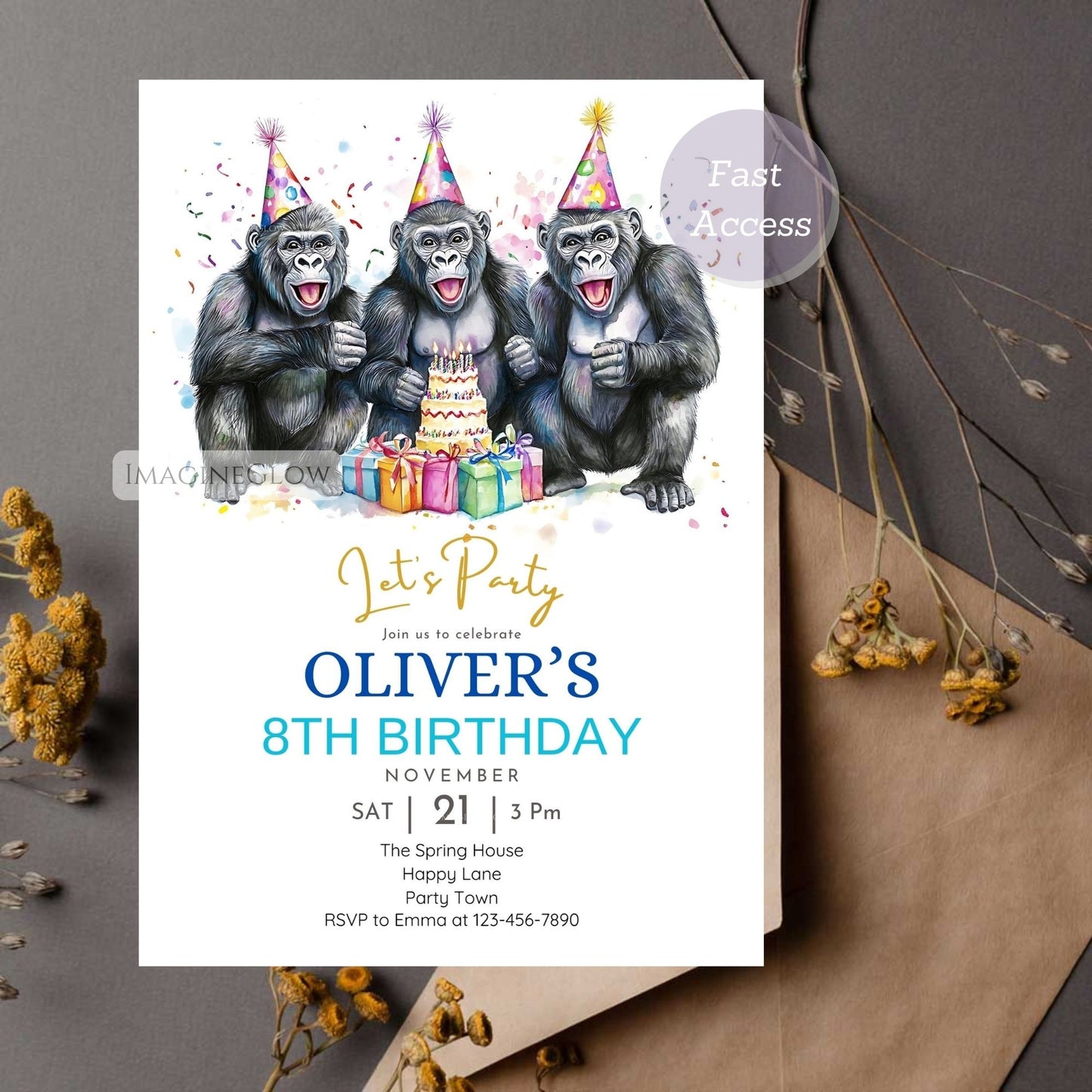 Safari Gorilla Party Invite - Editable & Printable
Zoo Animal Birthday Invitation - Digital Download
Cute Gorilla Birthday Party Invite - Instant Download