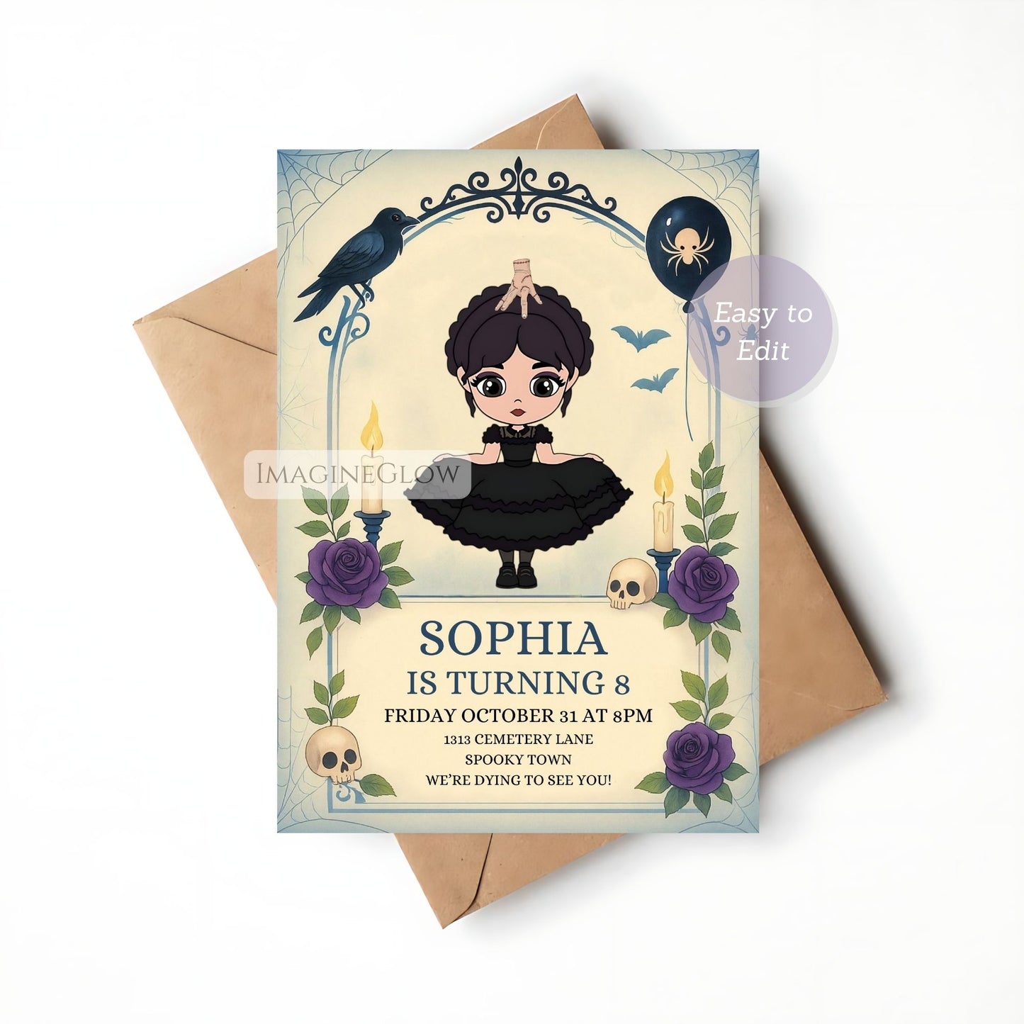 Addams Family inspired teen invite
Wednesday Addams printable invitation