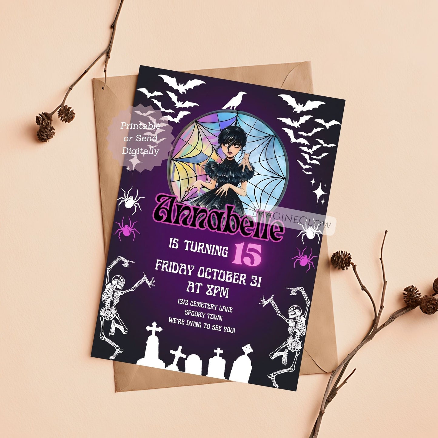 Dark theme birthday invitation for girls