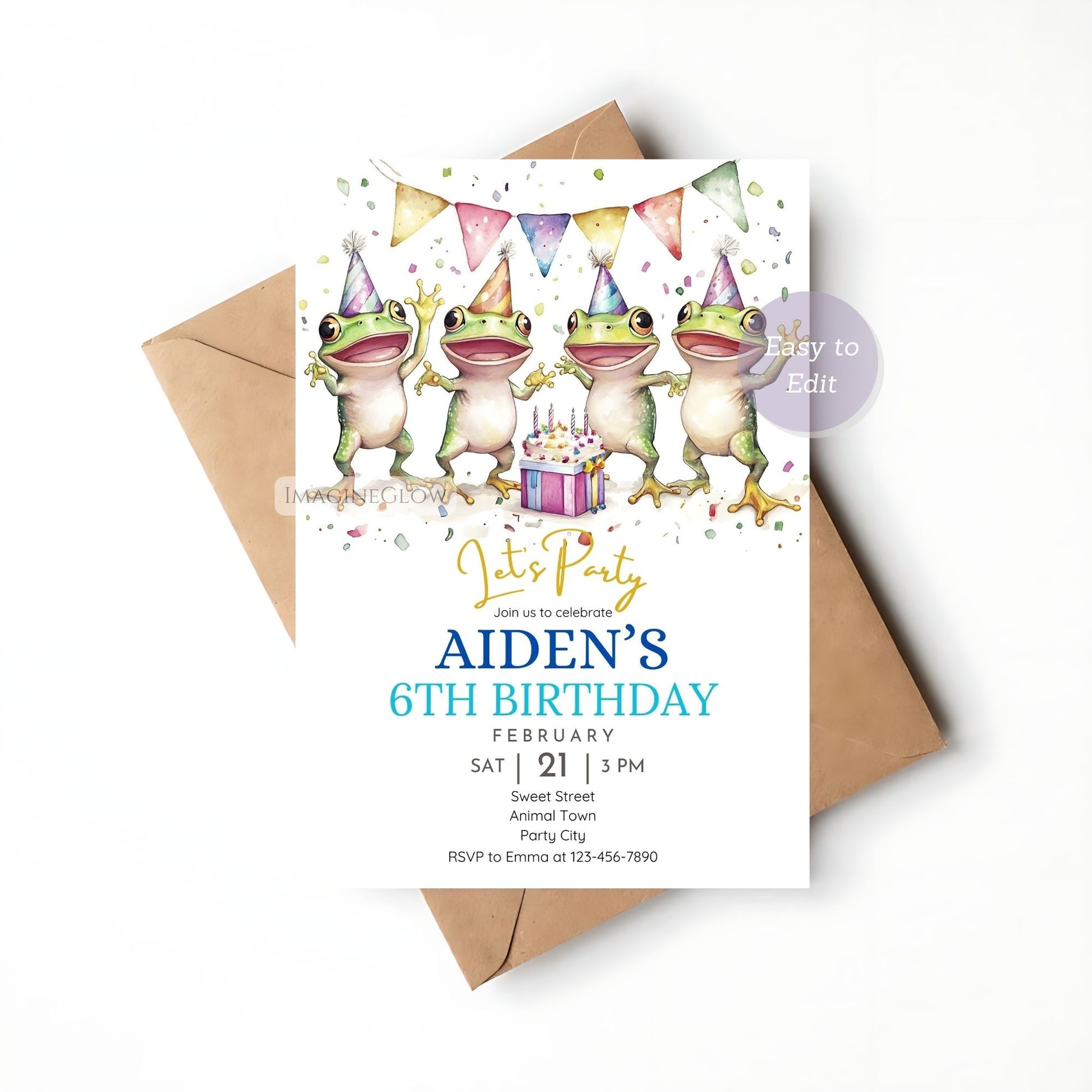 Editable frog birthday invite
Swamp adventure birthday invitation