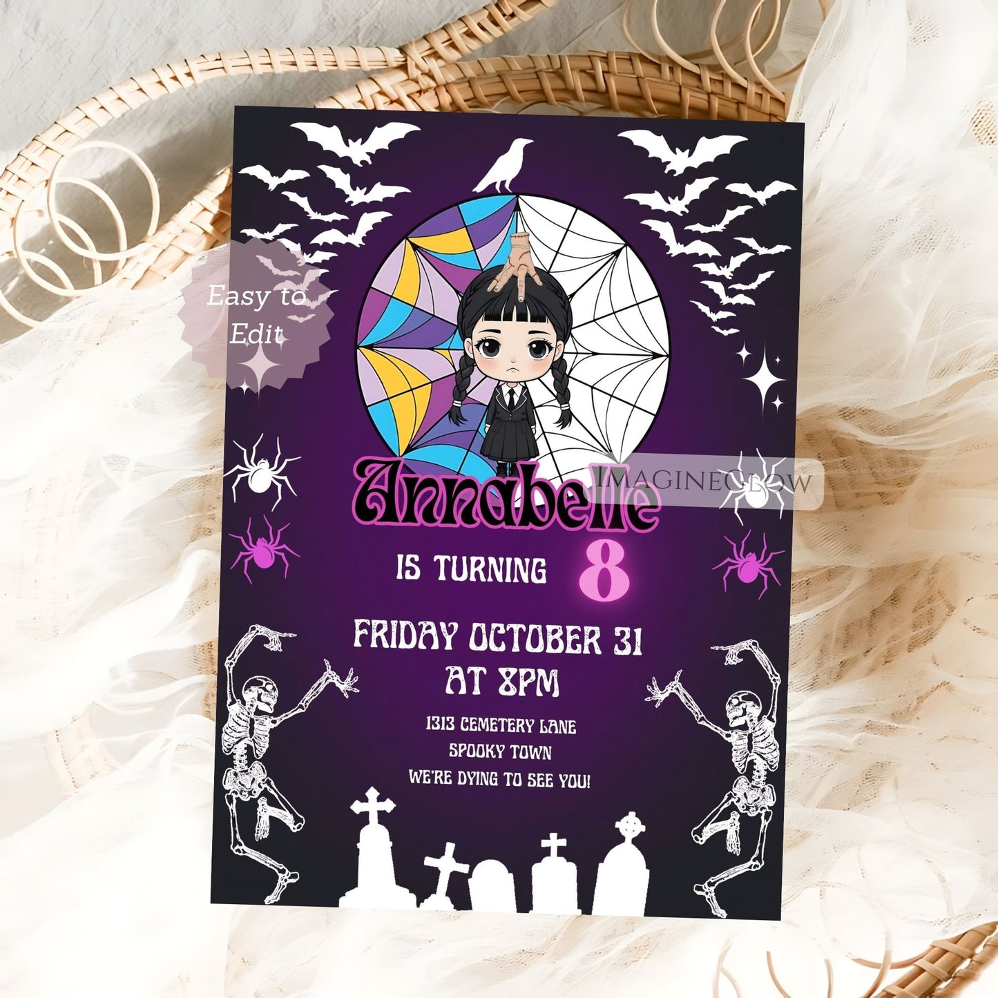 Wednesday Addams themed invite for children