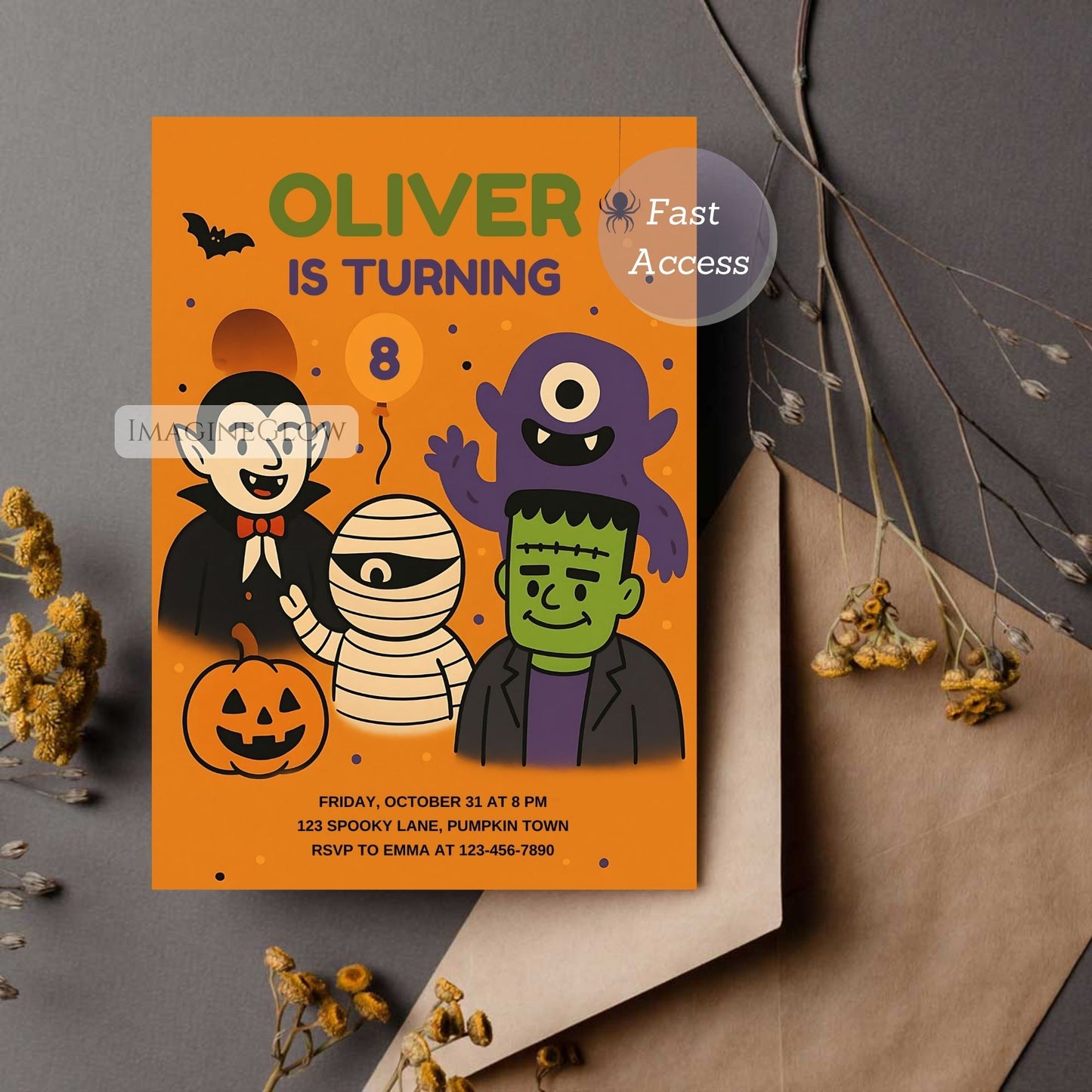 editable october birthday invite
spooky halloween kids party invite
