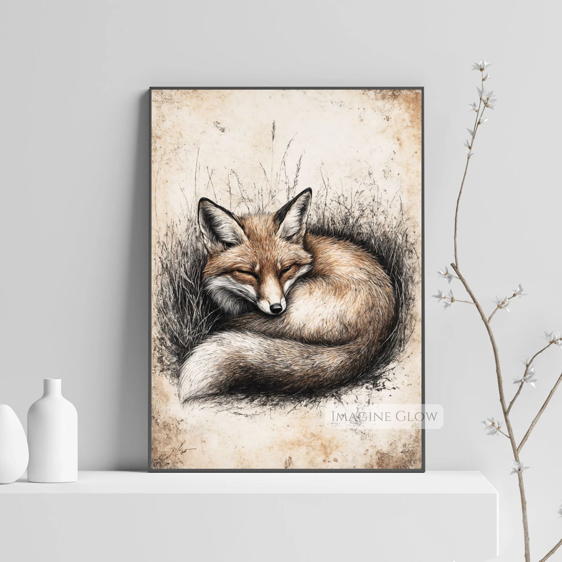 Intricate hand-drawn fox art print for wildlife-inspired walls.