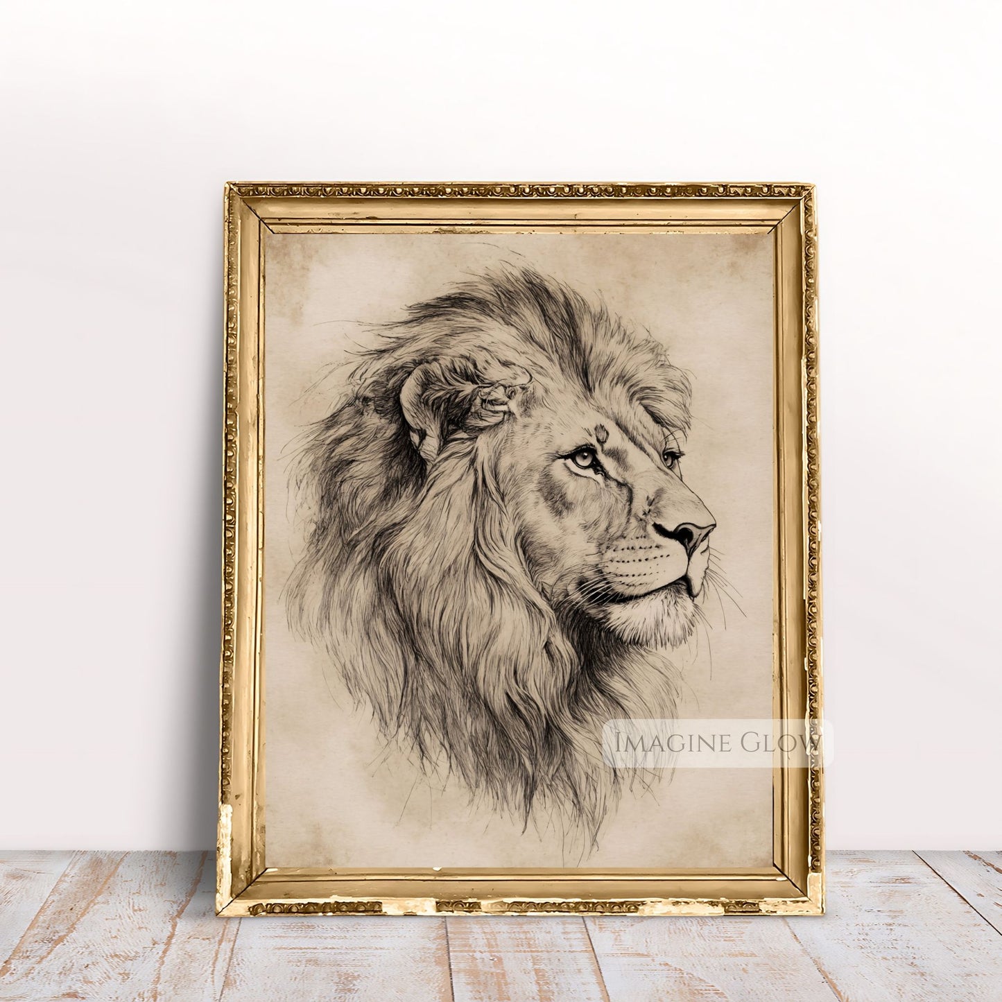 Hand-drawn lion art for rustic, nature-inspired decor.
