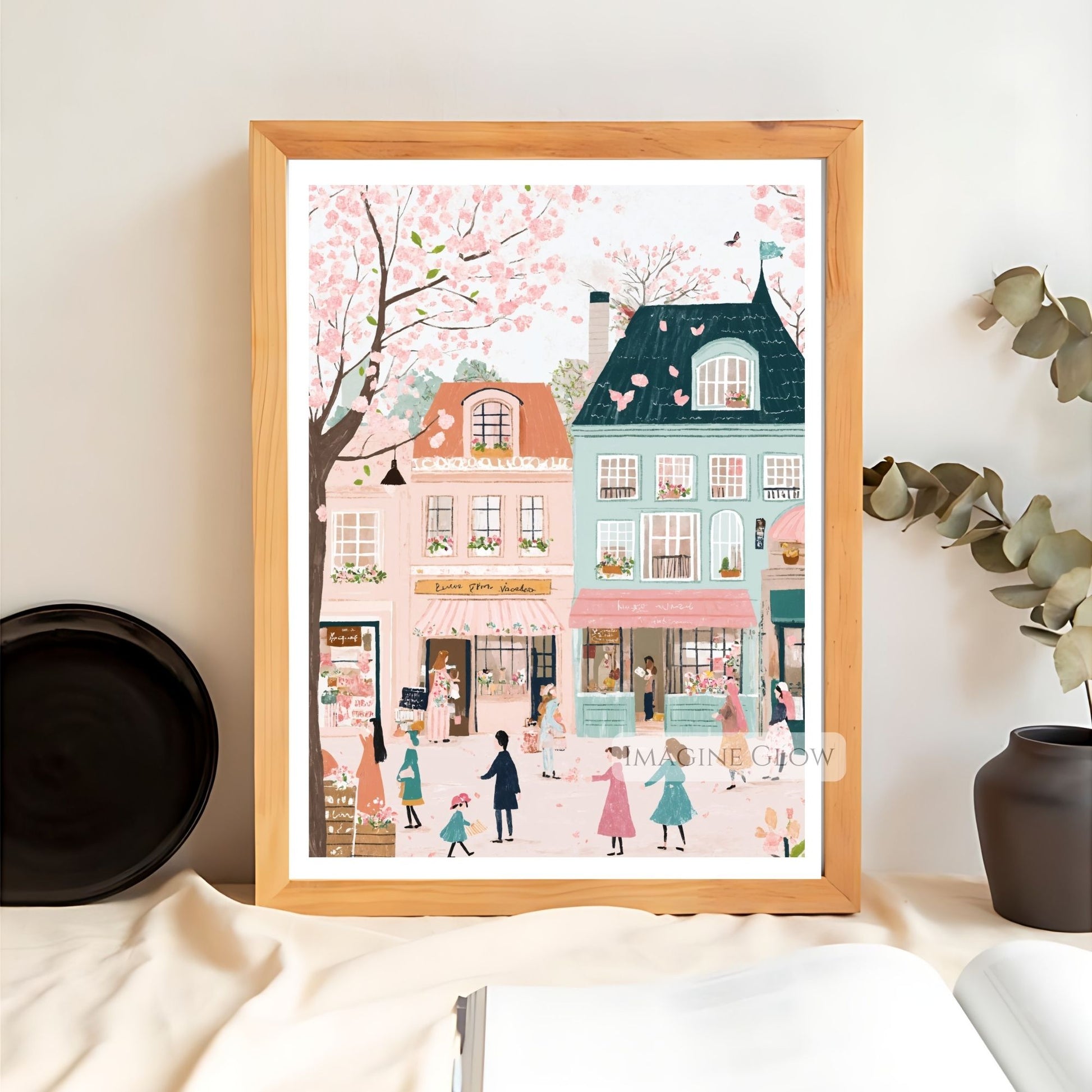 Spring Flowers and Pastel Old Town Wall Art