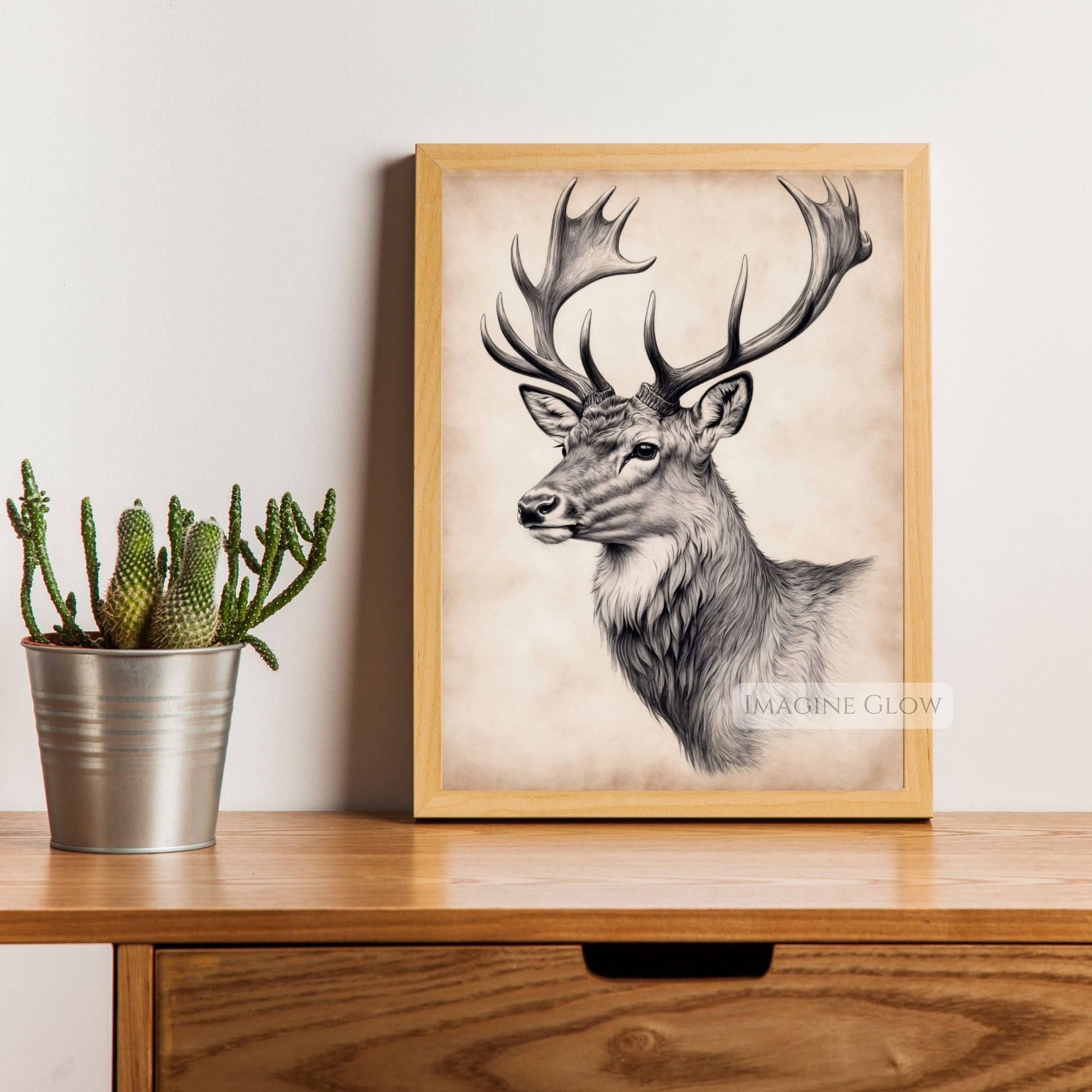 Vintage stag head sketch for farmhouse walls.
