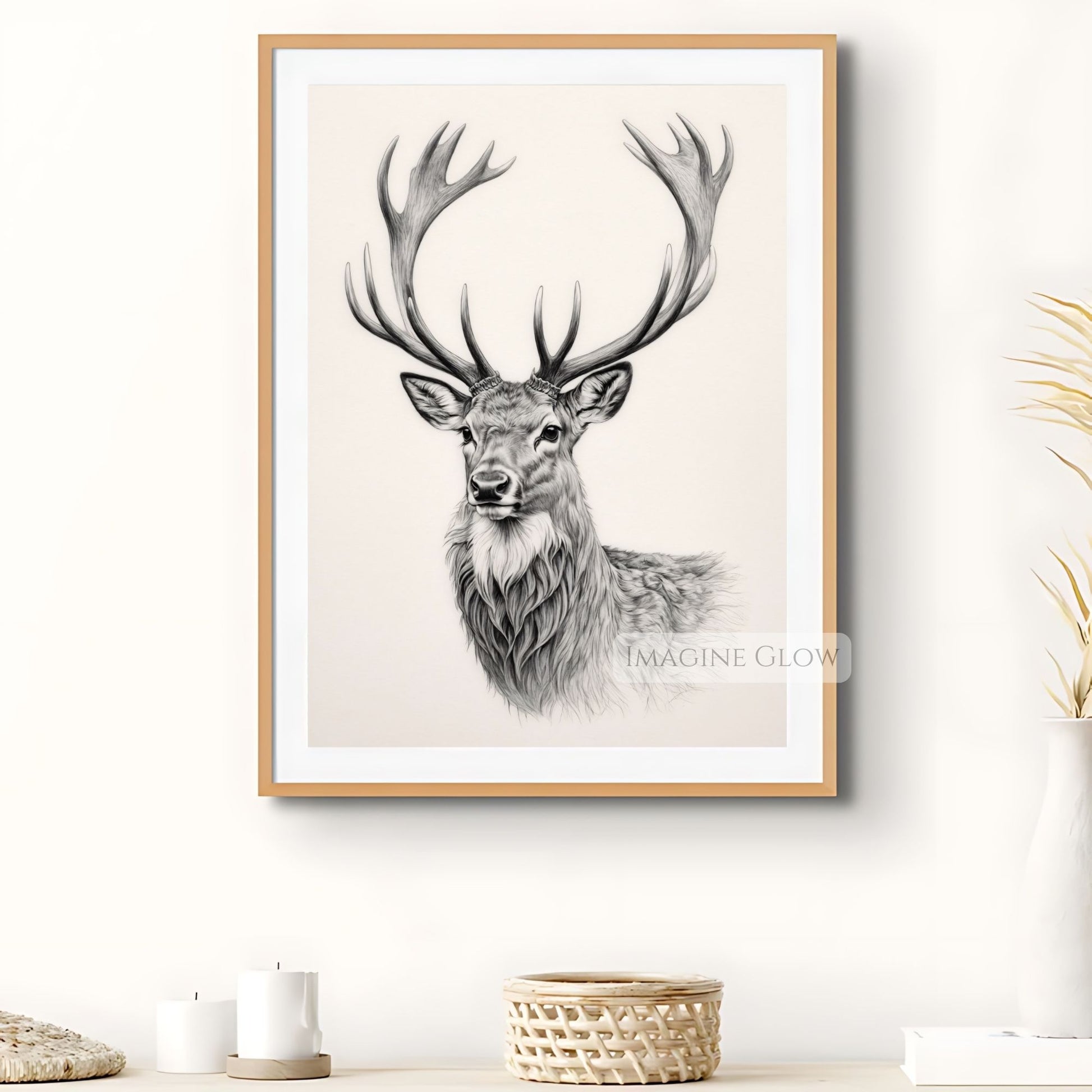 Woodland-inspired stag wall art print.