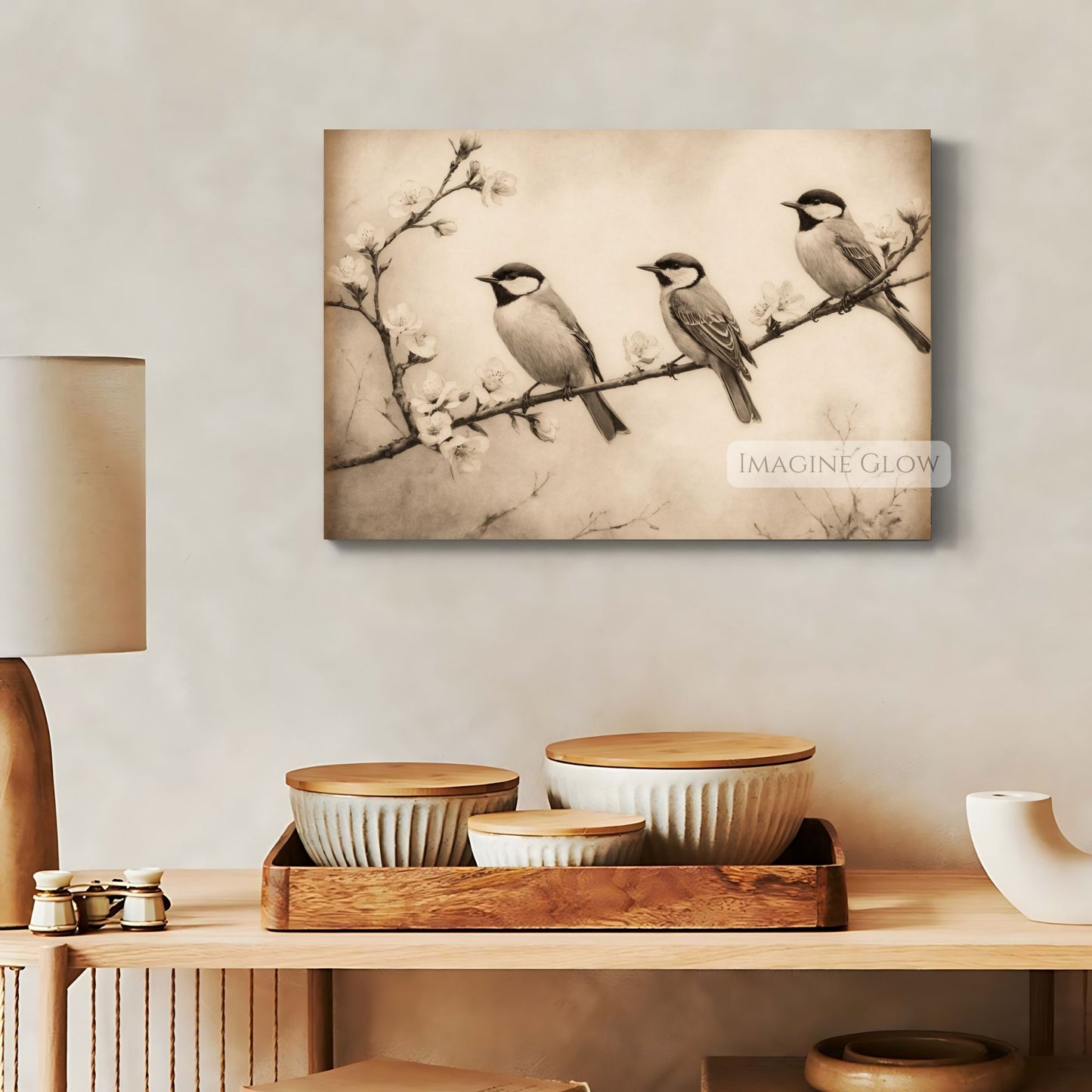 Rustic vintage bird print for cottagecore decor