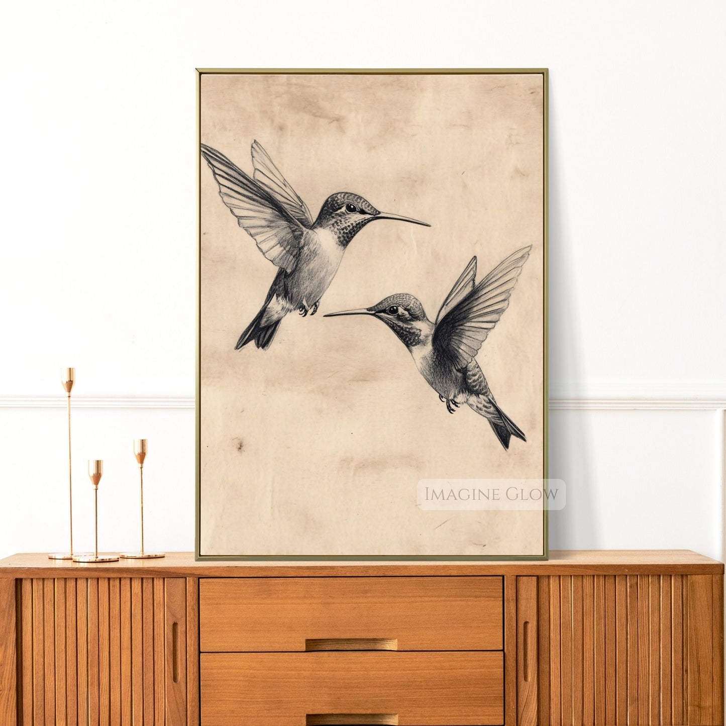 Delicate hummingbird pencil artwork digital download