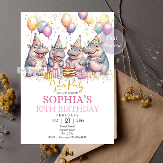 Hippo Birthday Invitation for kids
Cute hippopotamus party invite