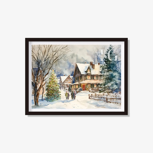 holiday decor showcasing a printable Christmas village illustration