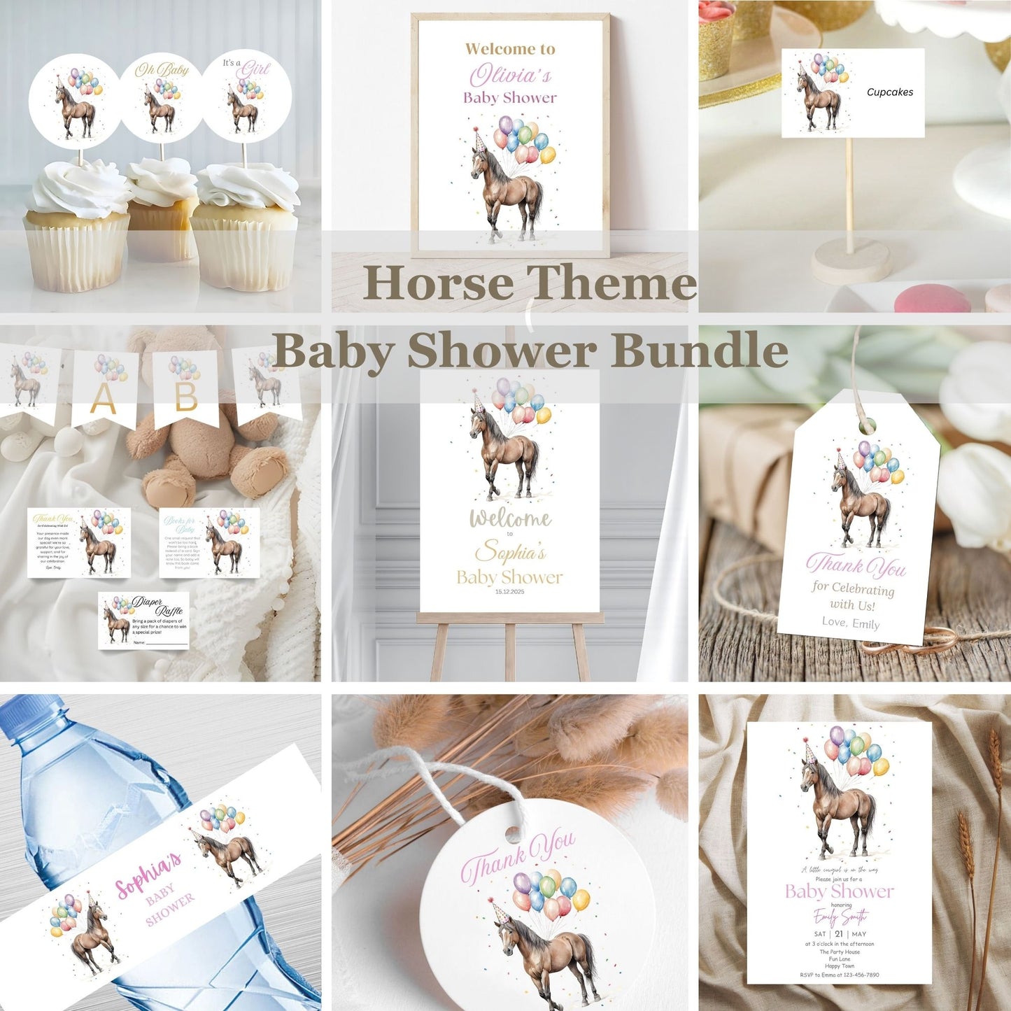 horse baby shower invitation template editable