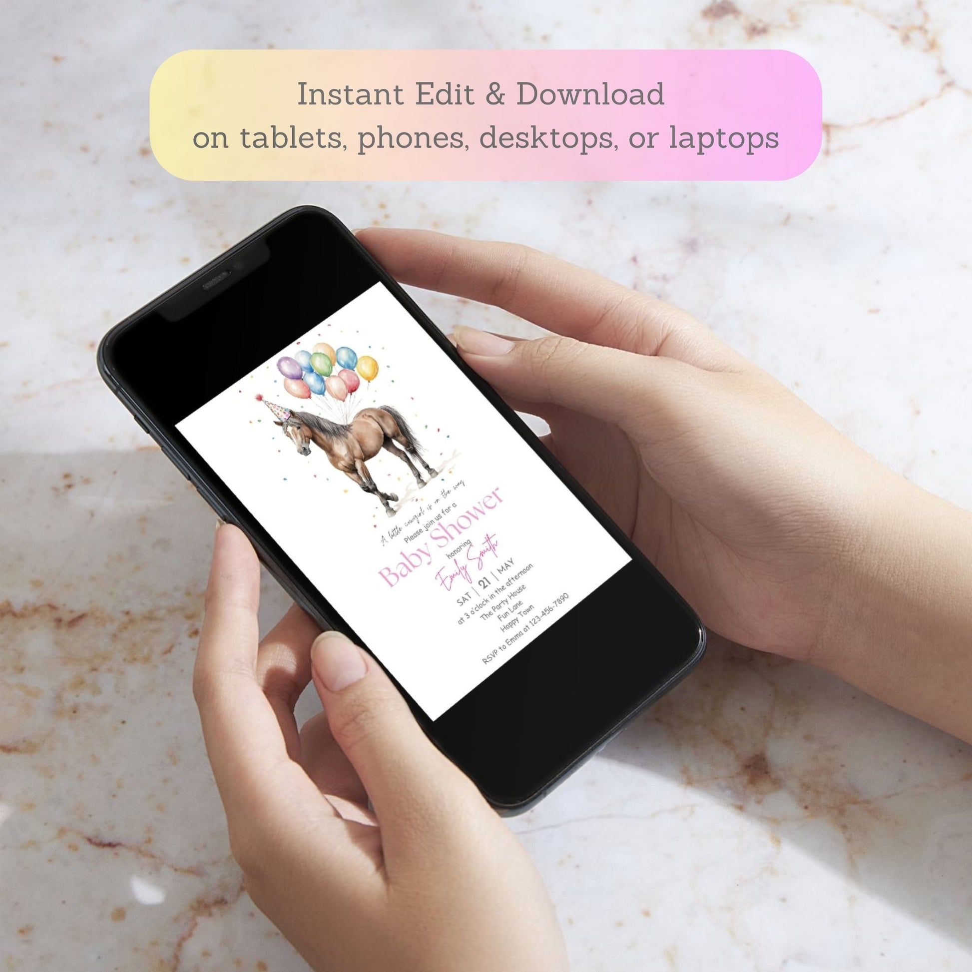 western baby shower invitation digital
editable horse baby shower invitation