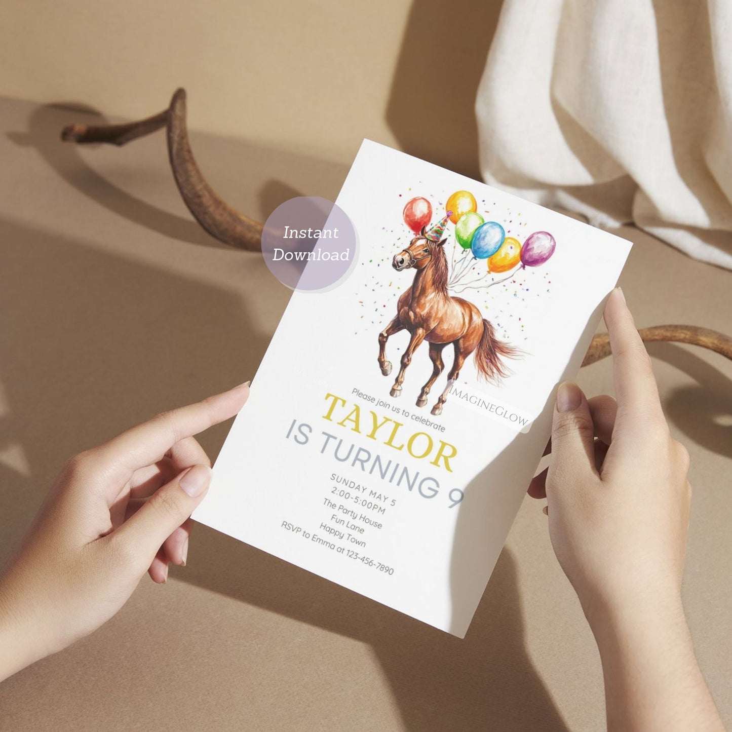 Horse Birthday Party Invitation - Western Cowgirl Cowboy Party Invite Template