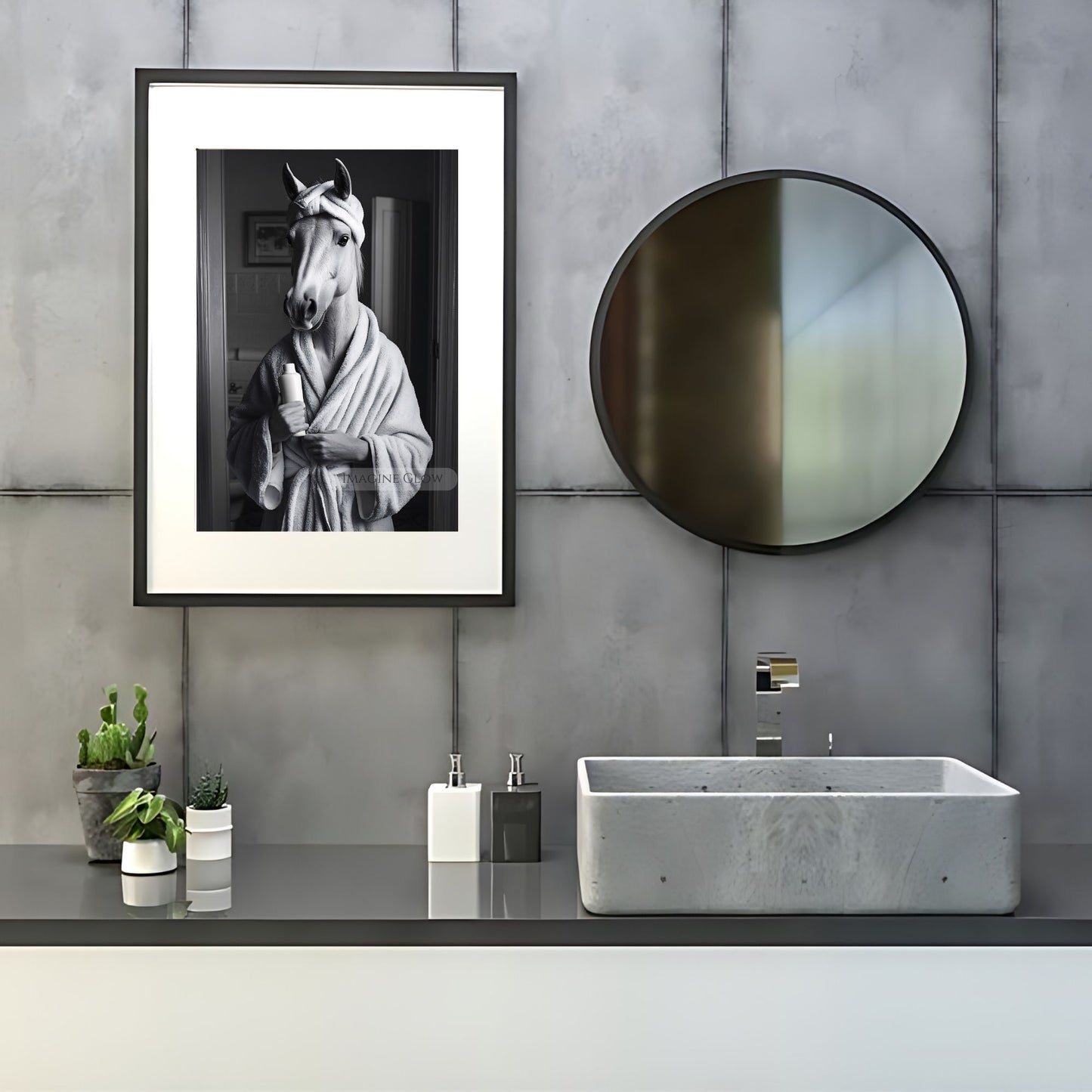 Horse in bathrobe bathroom wall decor