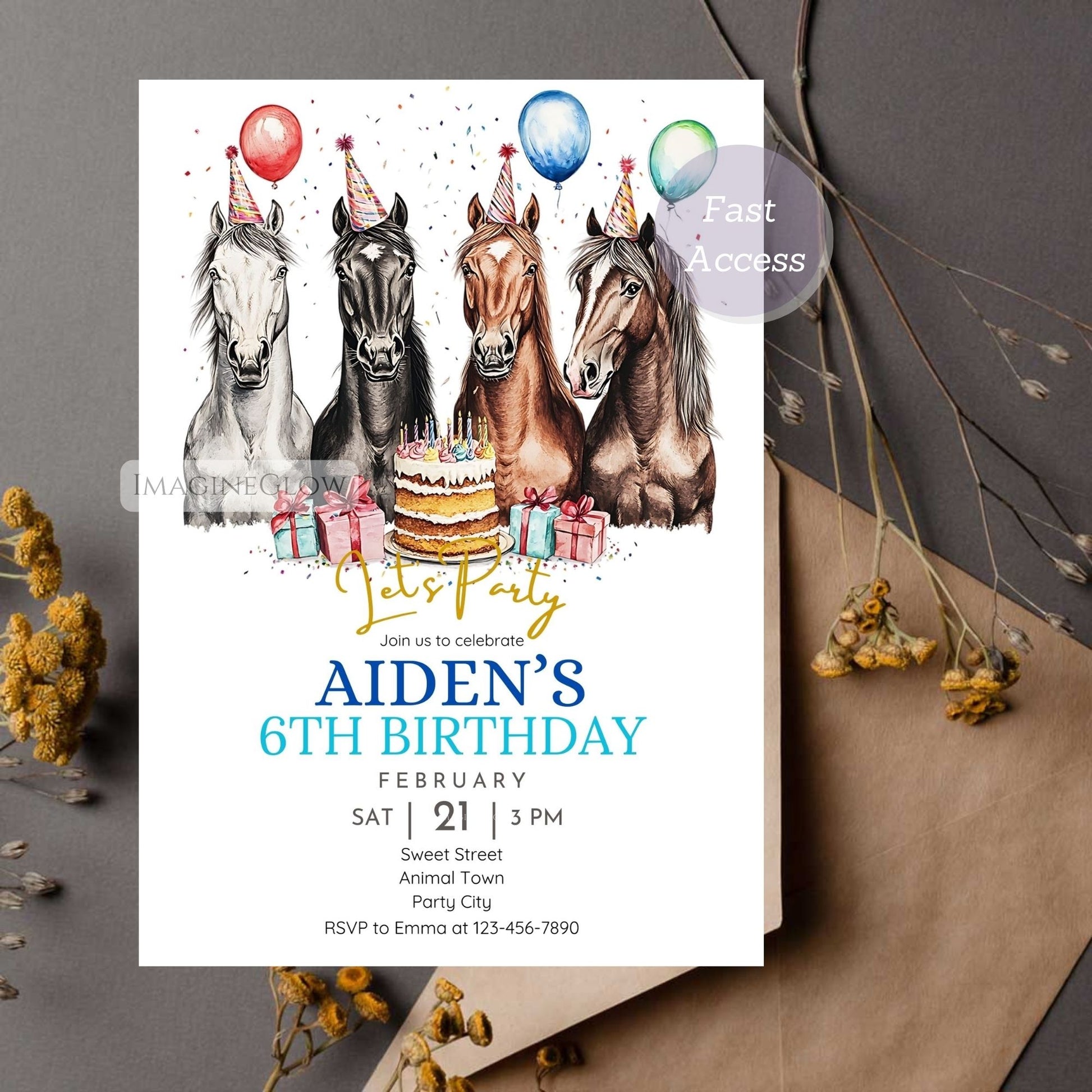 Farm-style horse birthday party invitation