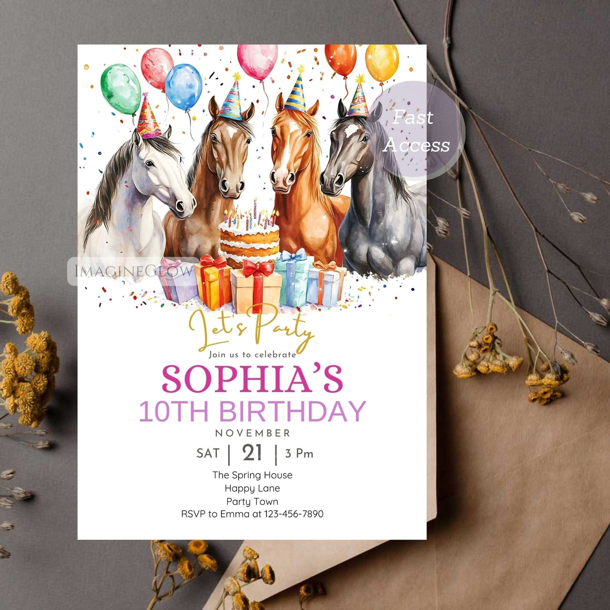 Editable equestrian birthday party invite
