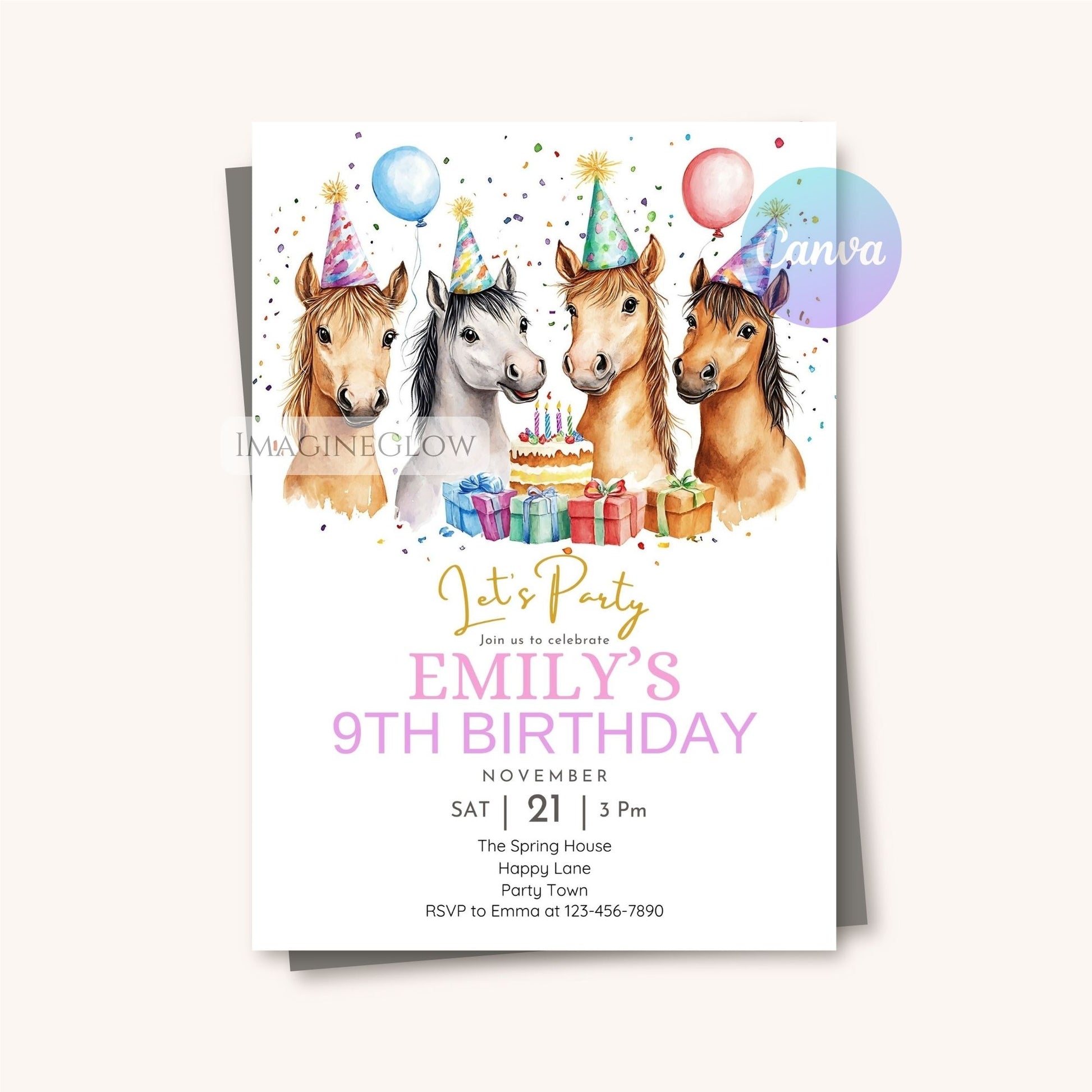 cute horse birthday card for girls