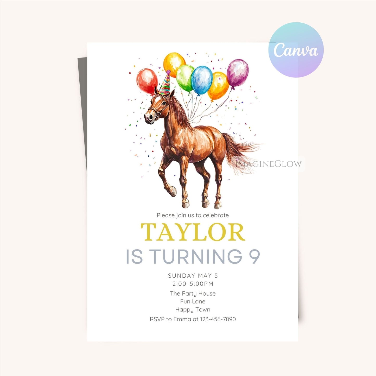 Horse Birthday Party Invitation - Western Cowgirl Cowboy Party Invite Template