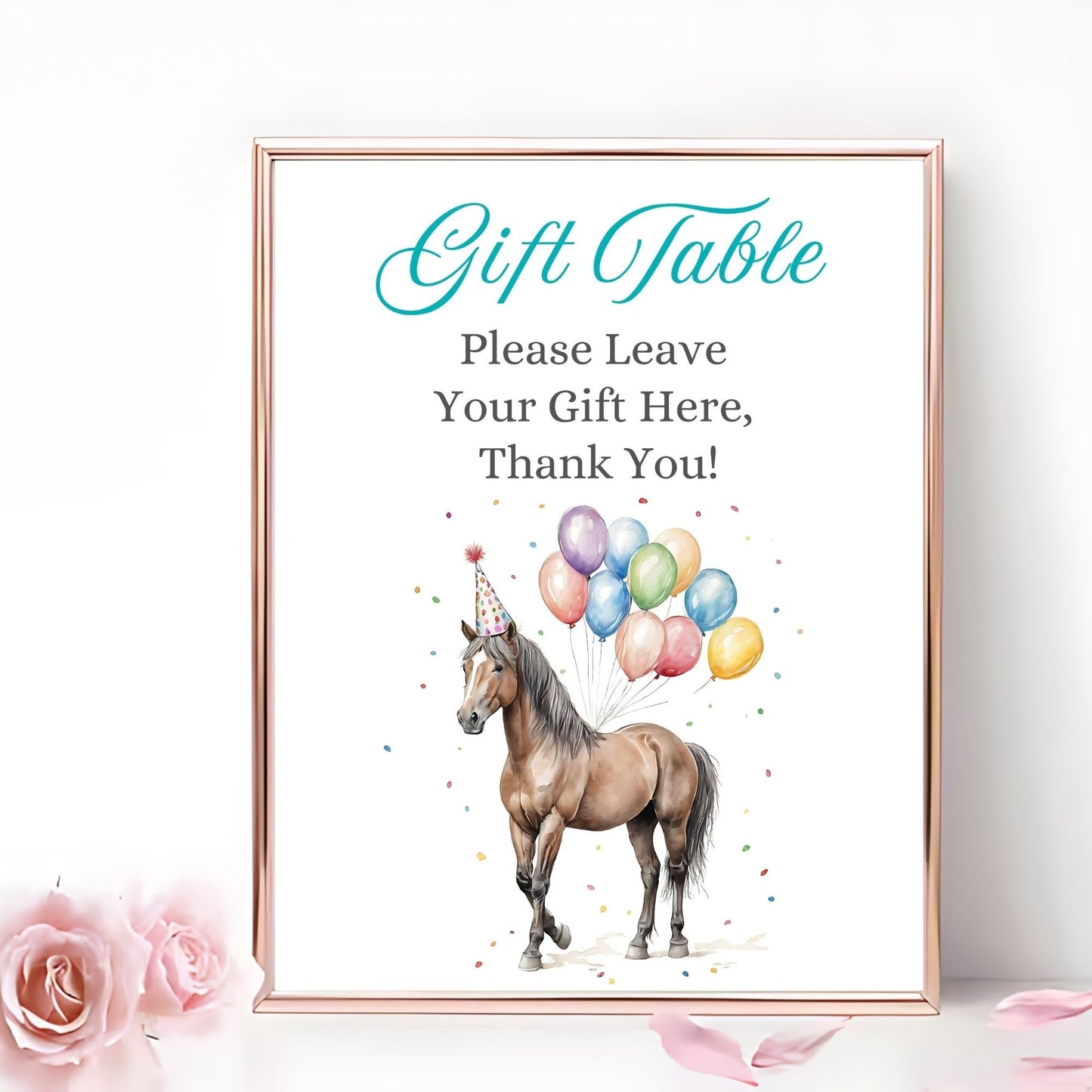 Printable horse birthday party kit, including cupcake toppers and custom sign.