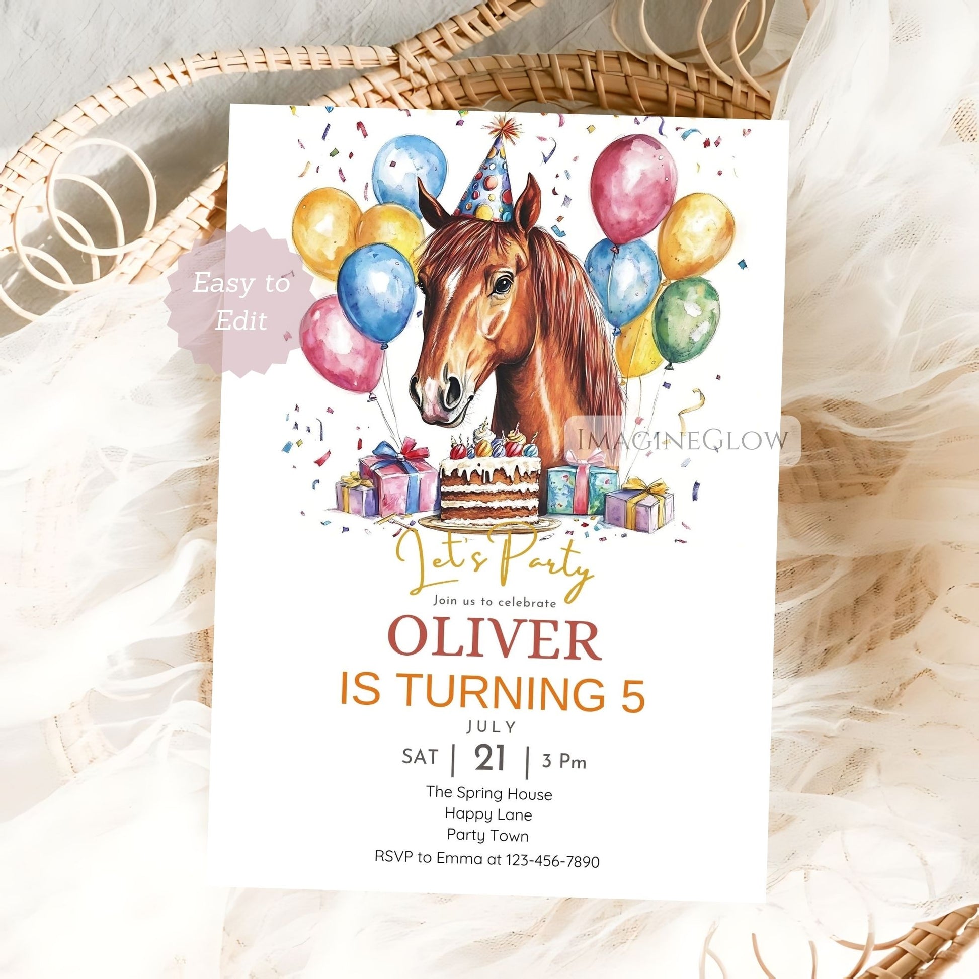 Horse birthday invitation for boys