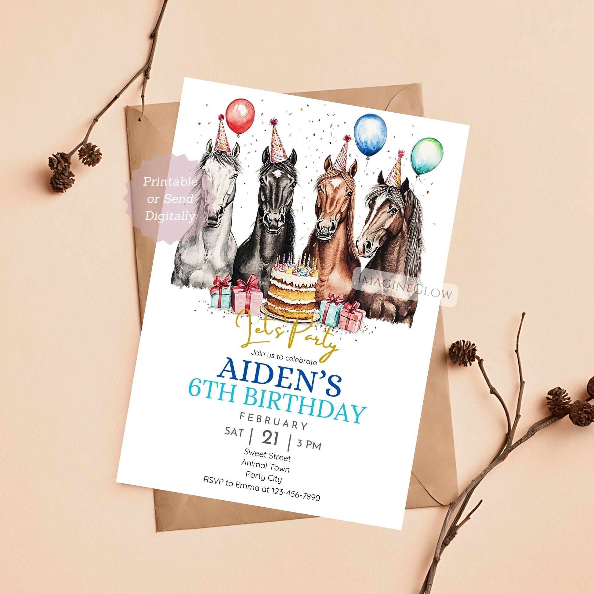Printable horse invitation for kids' birthday party
