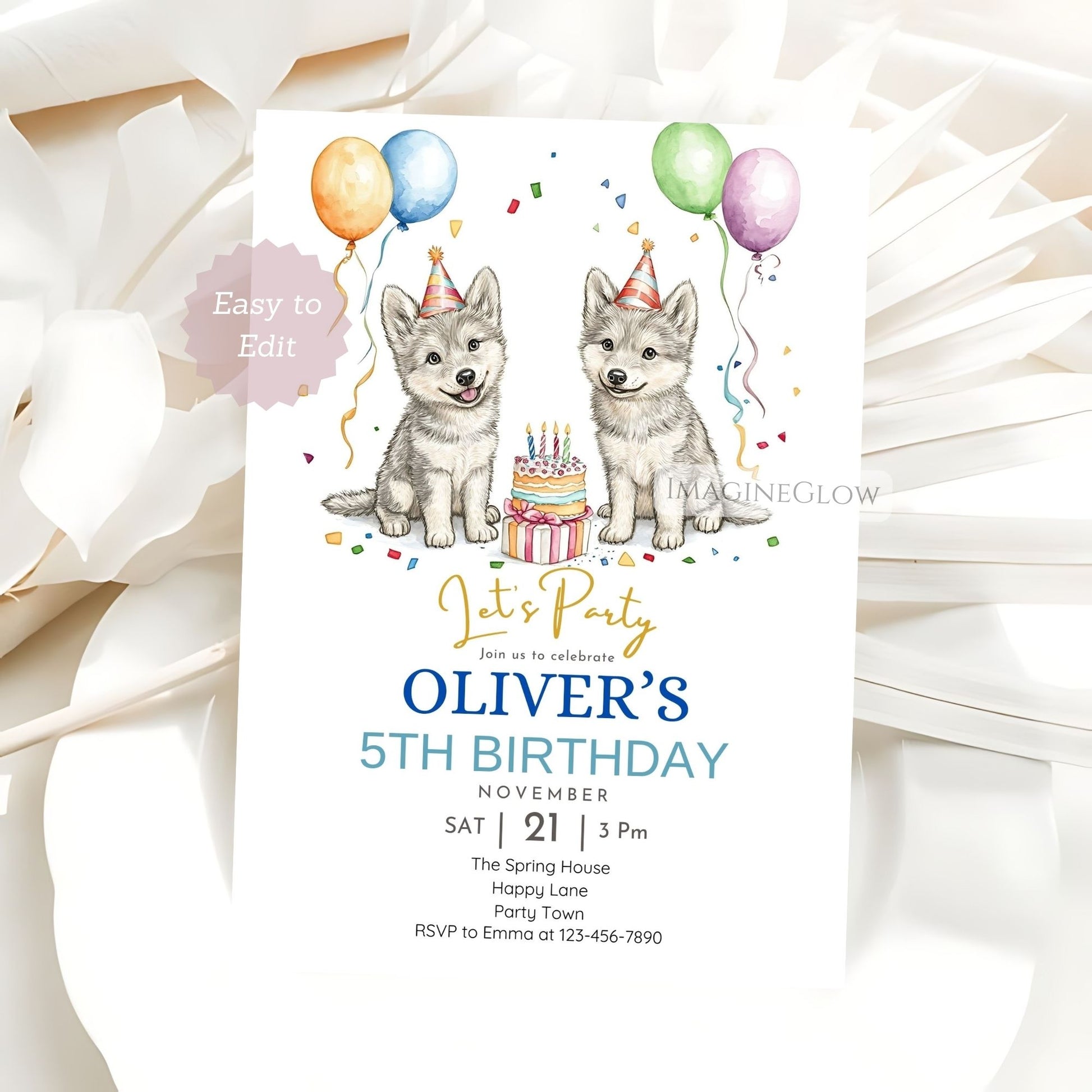 Moonlit forest wolf party invitation
Wild animal theme birthday invitation