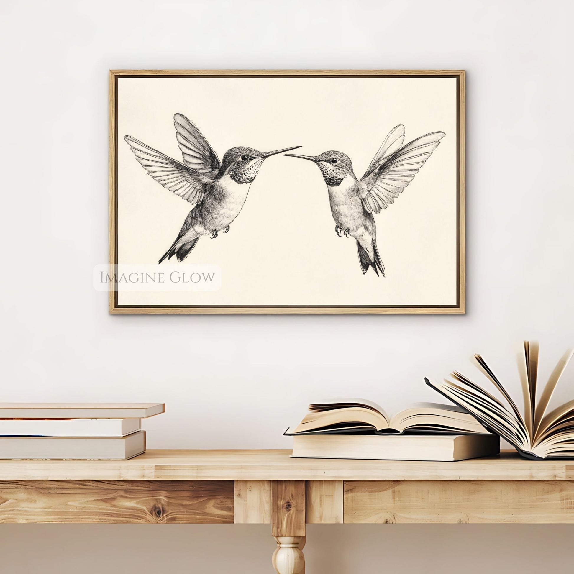 Vintage-style hummingbird digital download artwork