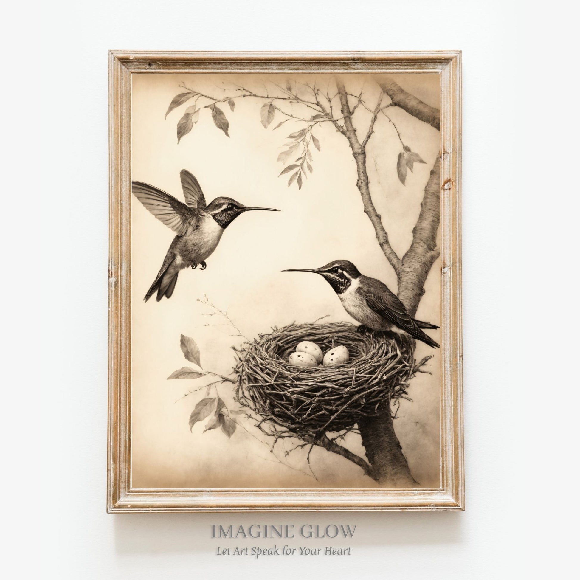 High-resolution hummingbirds and eggs printable art
