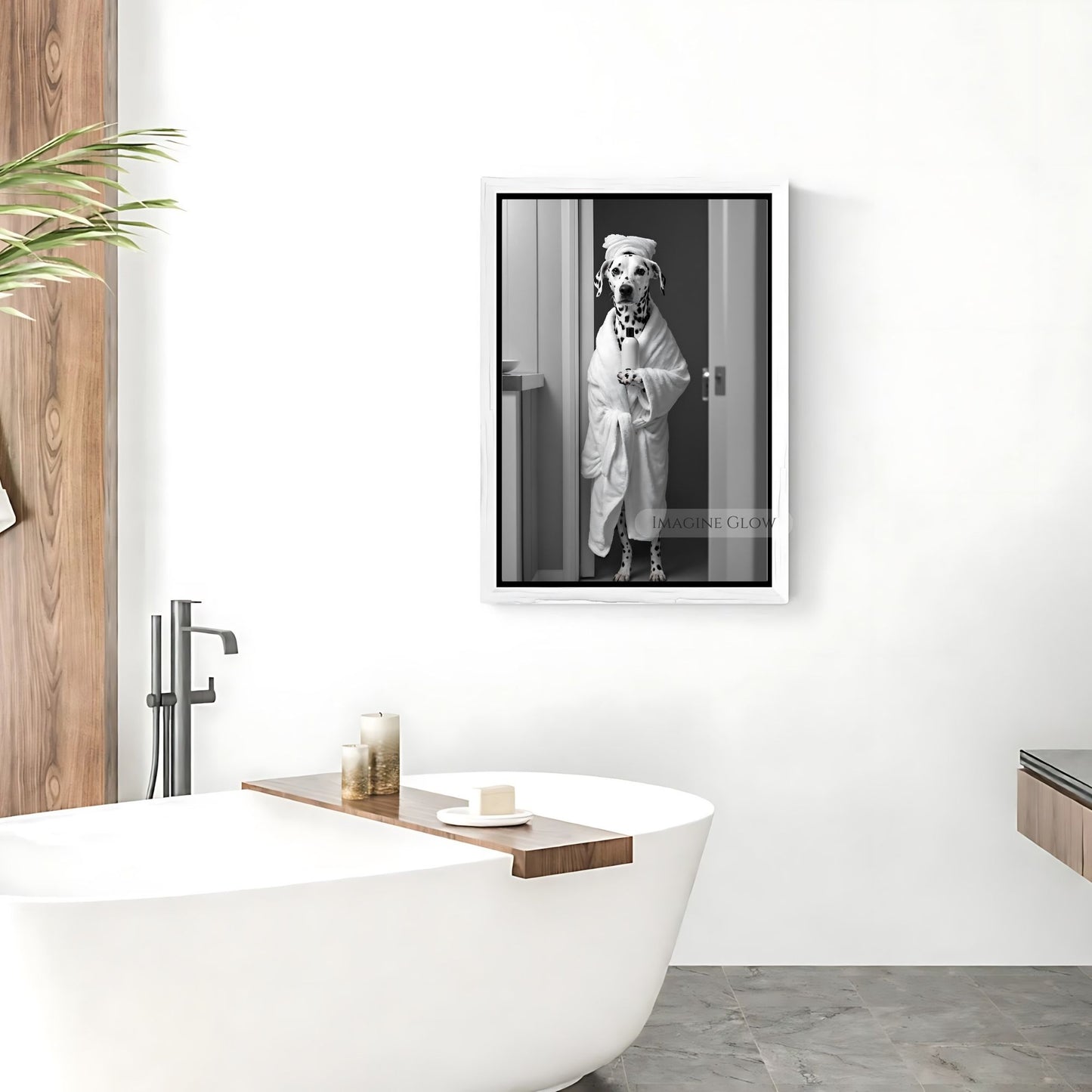 Stylish Dalmatian bathrobe photo art for bathroom walls
